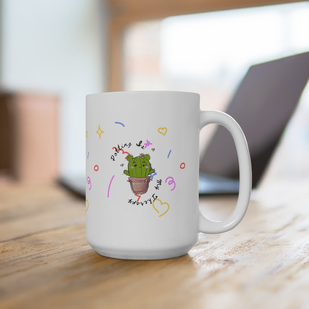 Cactus Plant 15oz Ceramic Mug — "Prickly but Adorable" Cute Doodle Coffee Cup