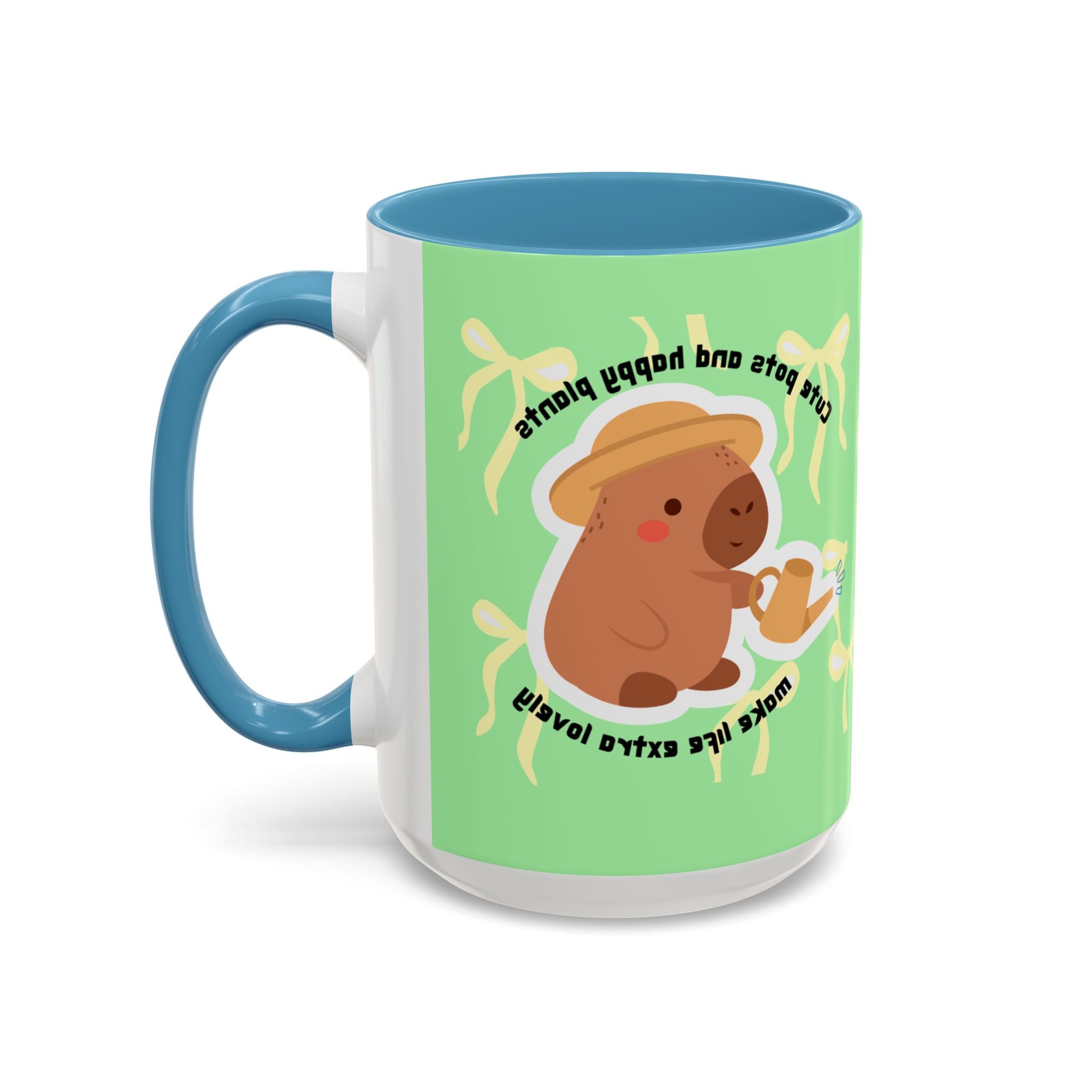 Accent Coffee Mug - Cute Bear Watering Plants ‘Cute Pots and Happy Plants Make Life Extra Lovely’