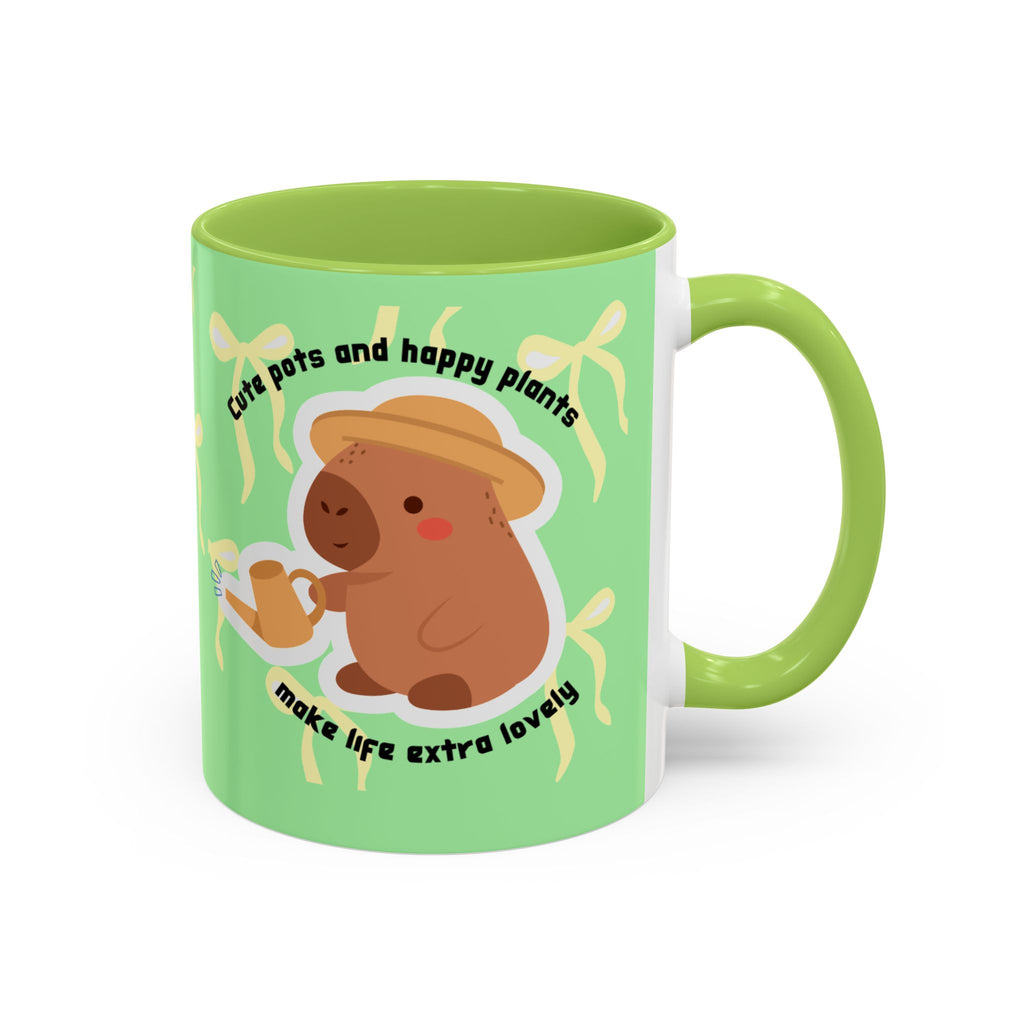 Accent Coffee Mug - Cute Bear Watering Plants ‘Cute Pots and Happy Plants Make Life Extra Lovely’