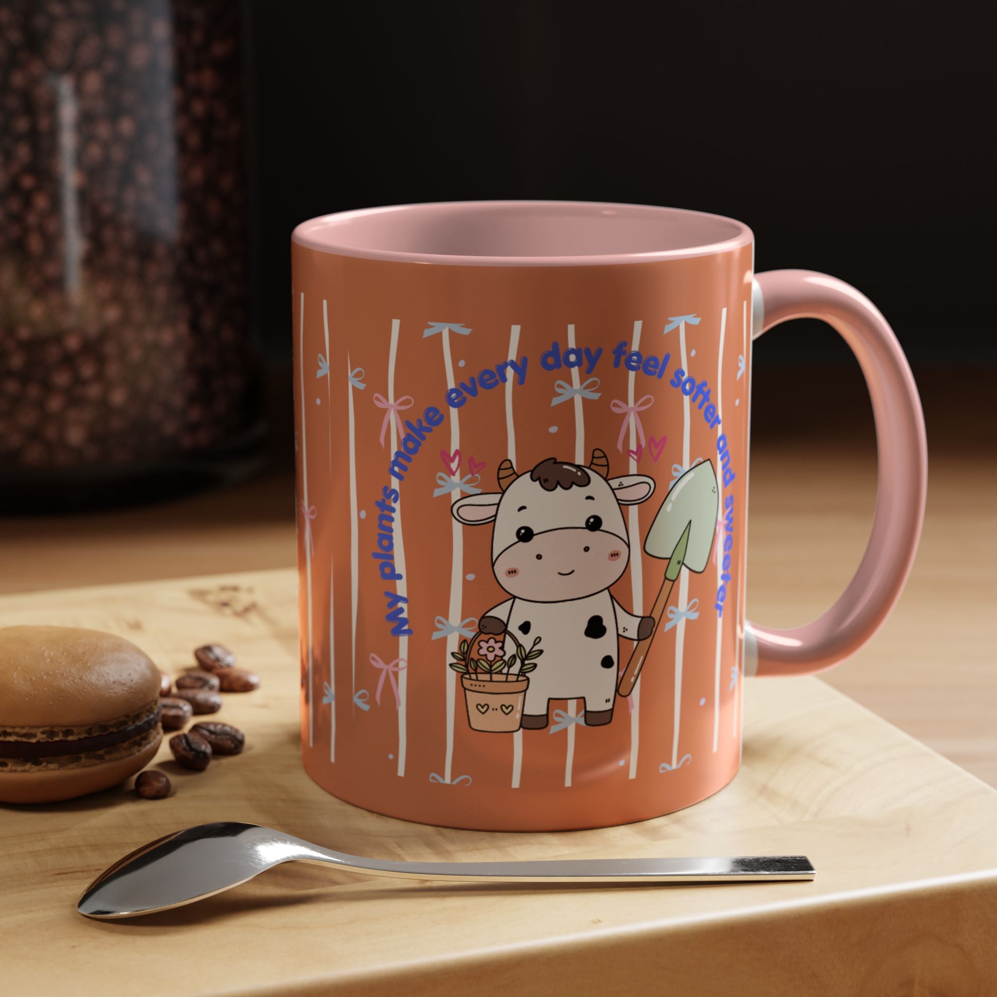 Cow Gardener Coffee Mug — Cute Cow with Shovel & Plant Pot Accent Mug (11/15oz)