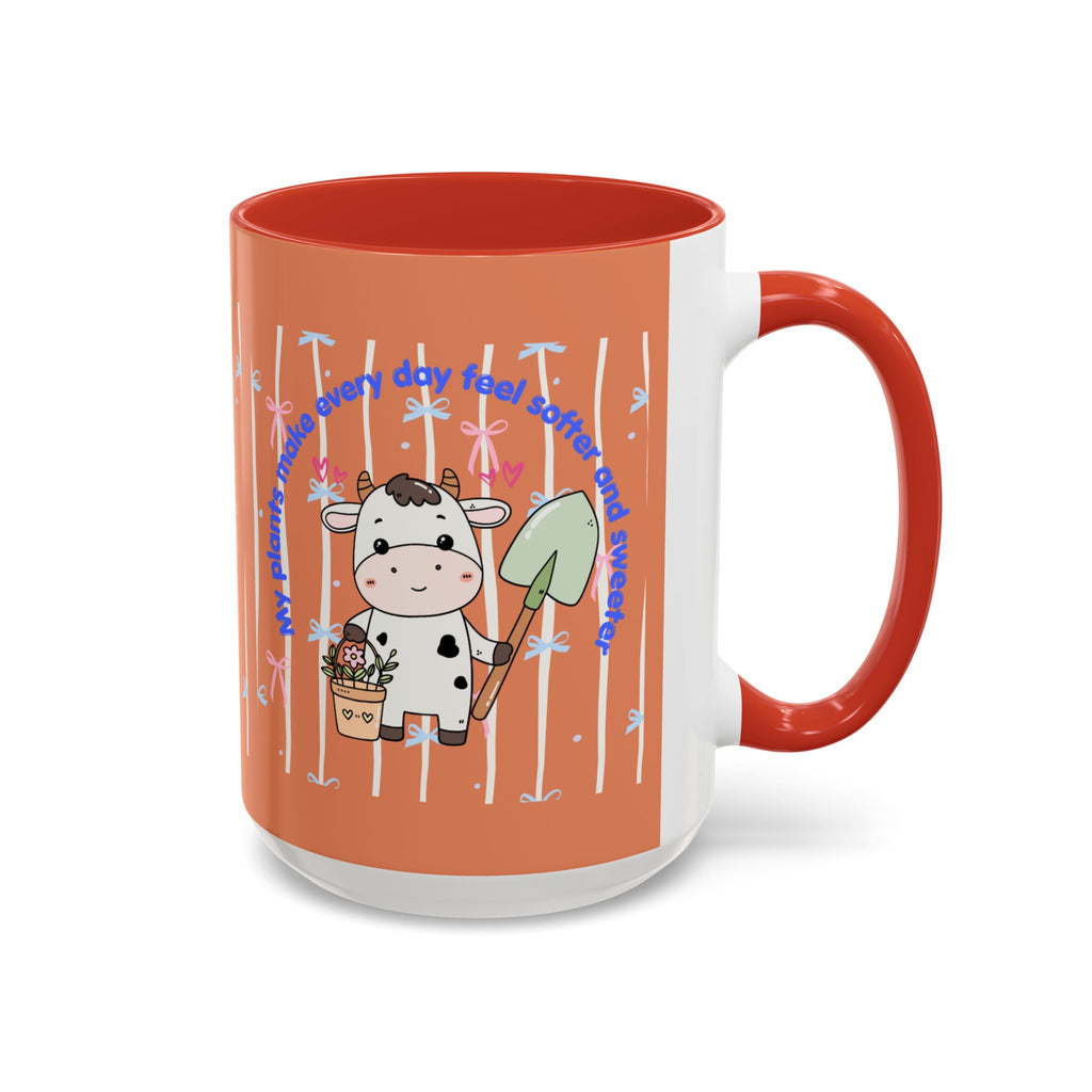 Cow Gardener Coffee Mug — Cute Cow with Shovel & Plant Pot Accent Mug (11/15oz)
