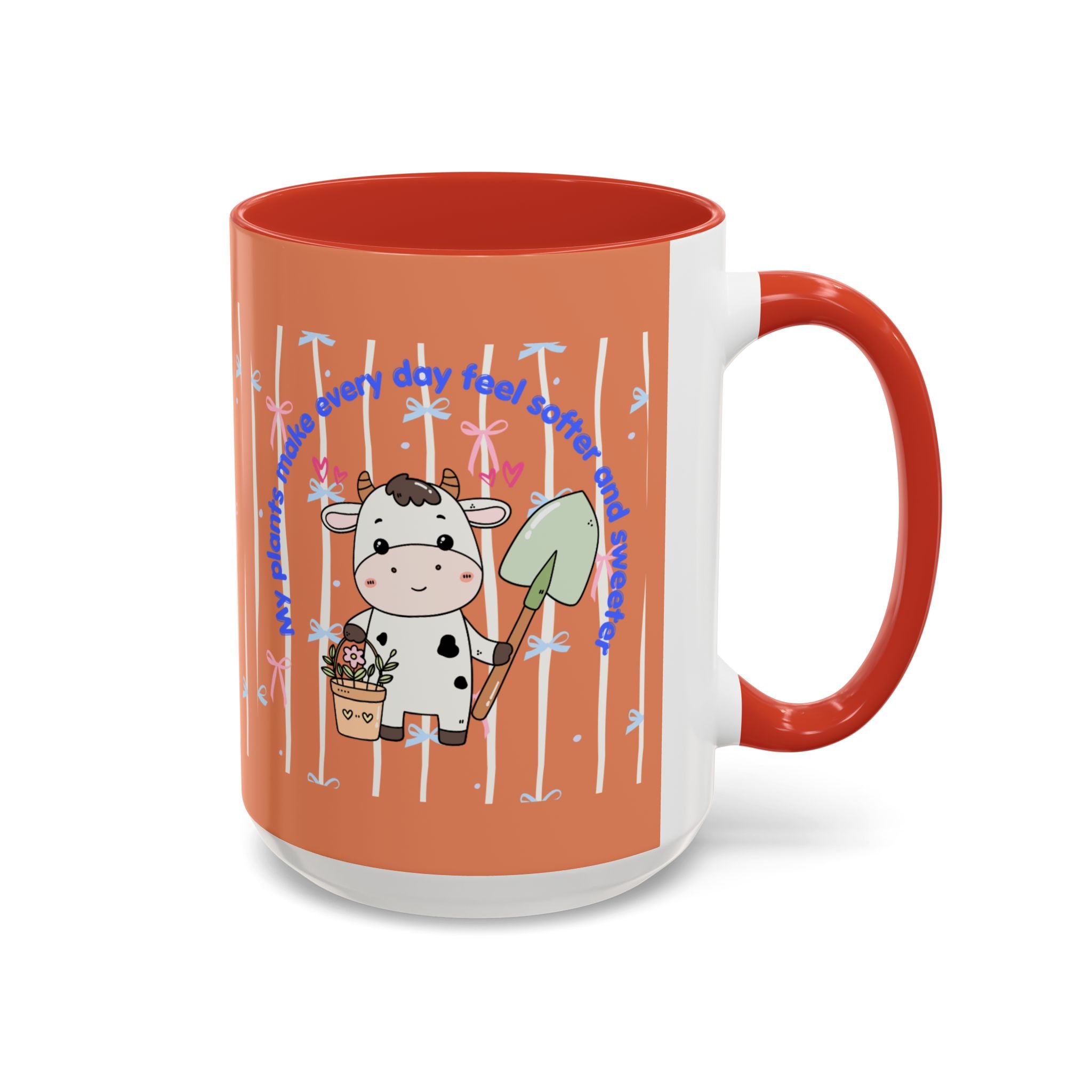 Cow Gardener Coffee Mug — Cute Cow with Shovel & Plant Pot Accent Mug (11/15oz)