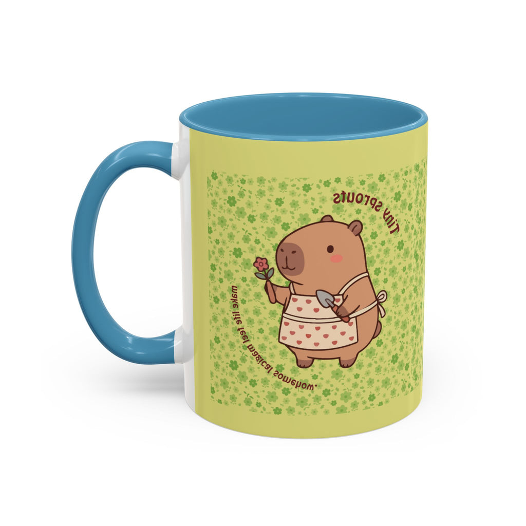 Cute ‘Tiny Sprouts’ Accent Coffee Mug – Kawaii Garden Capybara Design (11/15 oz)