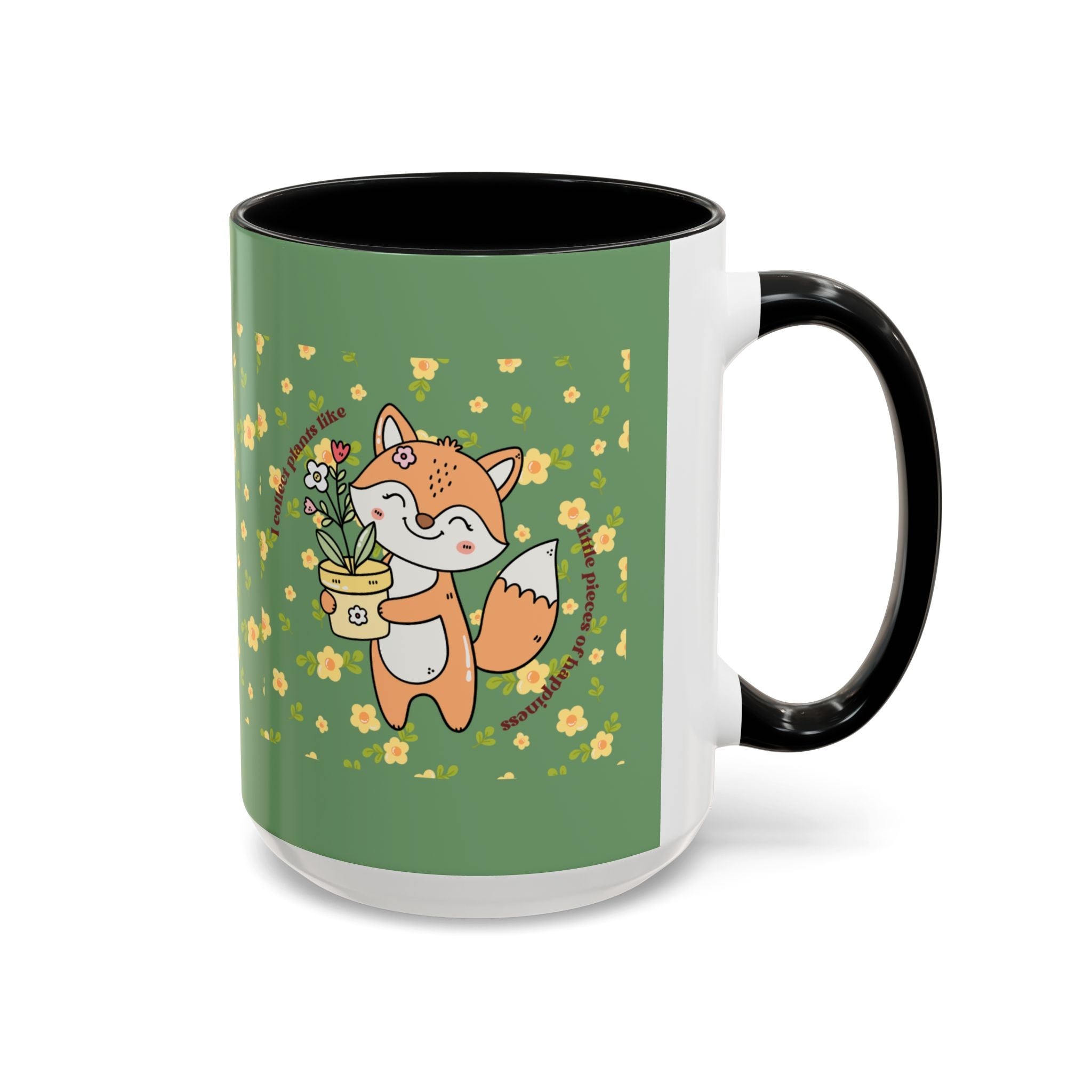 Cute Fox Floral Coffee Mug – Cute Fox Holding Potted Plant Accent Mug
