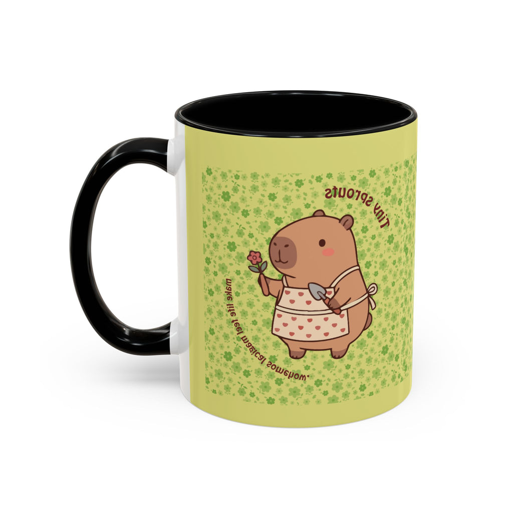 Cute ‘Tiny Sprouts’ Accent Coffee Mug – Kawaii Garden Capybara Design (11/15 oz)