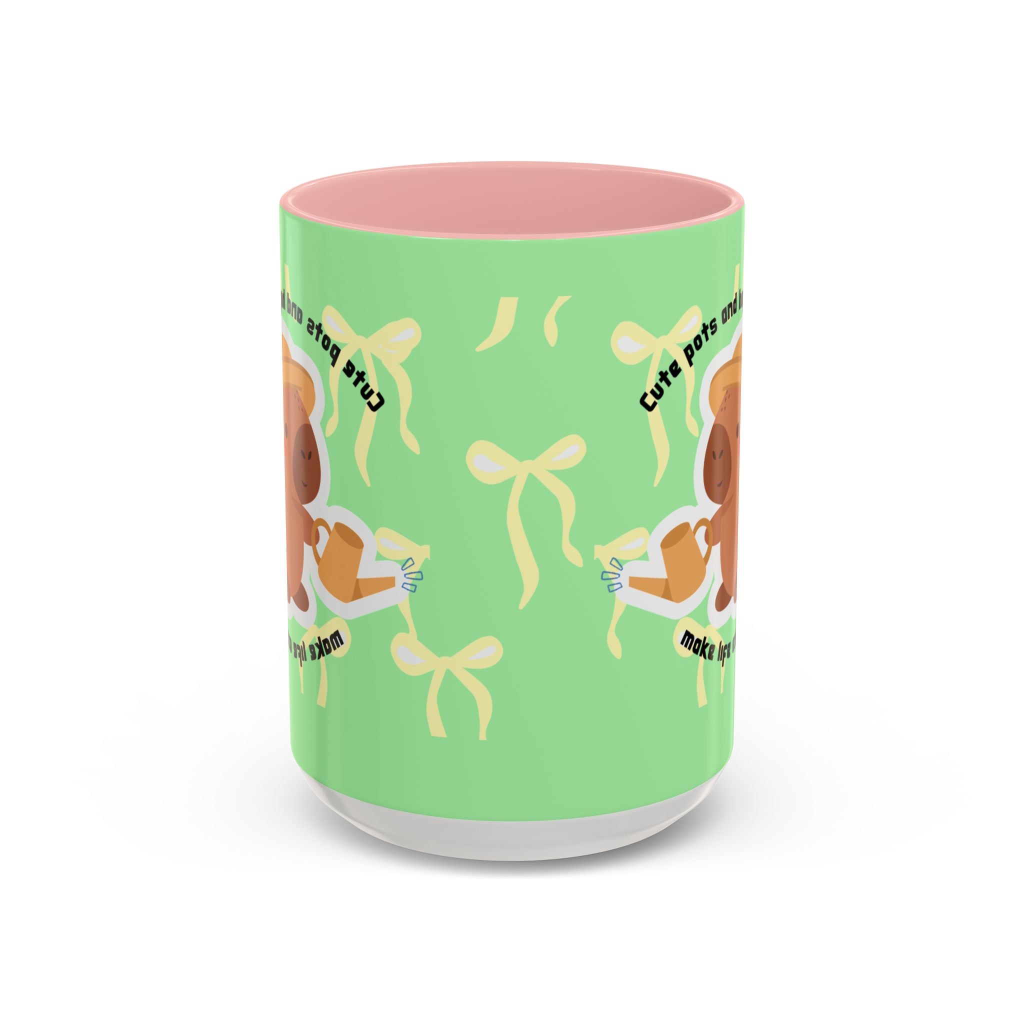 Accent Coffee Mug - Cute Bear Watering Plants ‘Cute Pots and Happy Plants Make Life Extra Lovely’