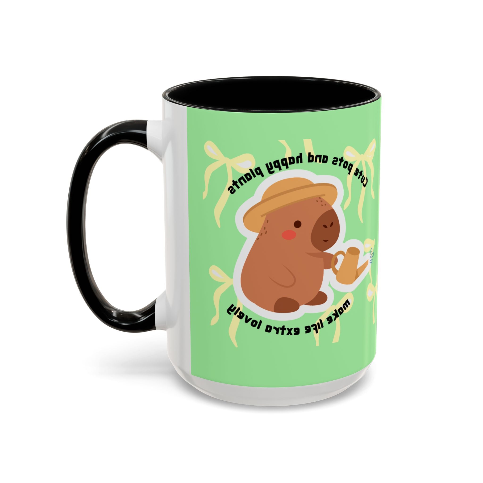 Accent Coffee Mug - Cute Bear Watering Plants ‘Cute Pots and Happy Plants Make Life Extra Lovely’