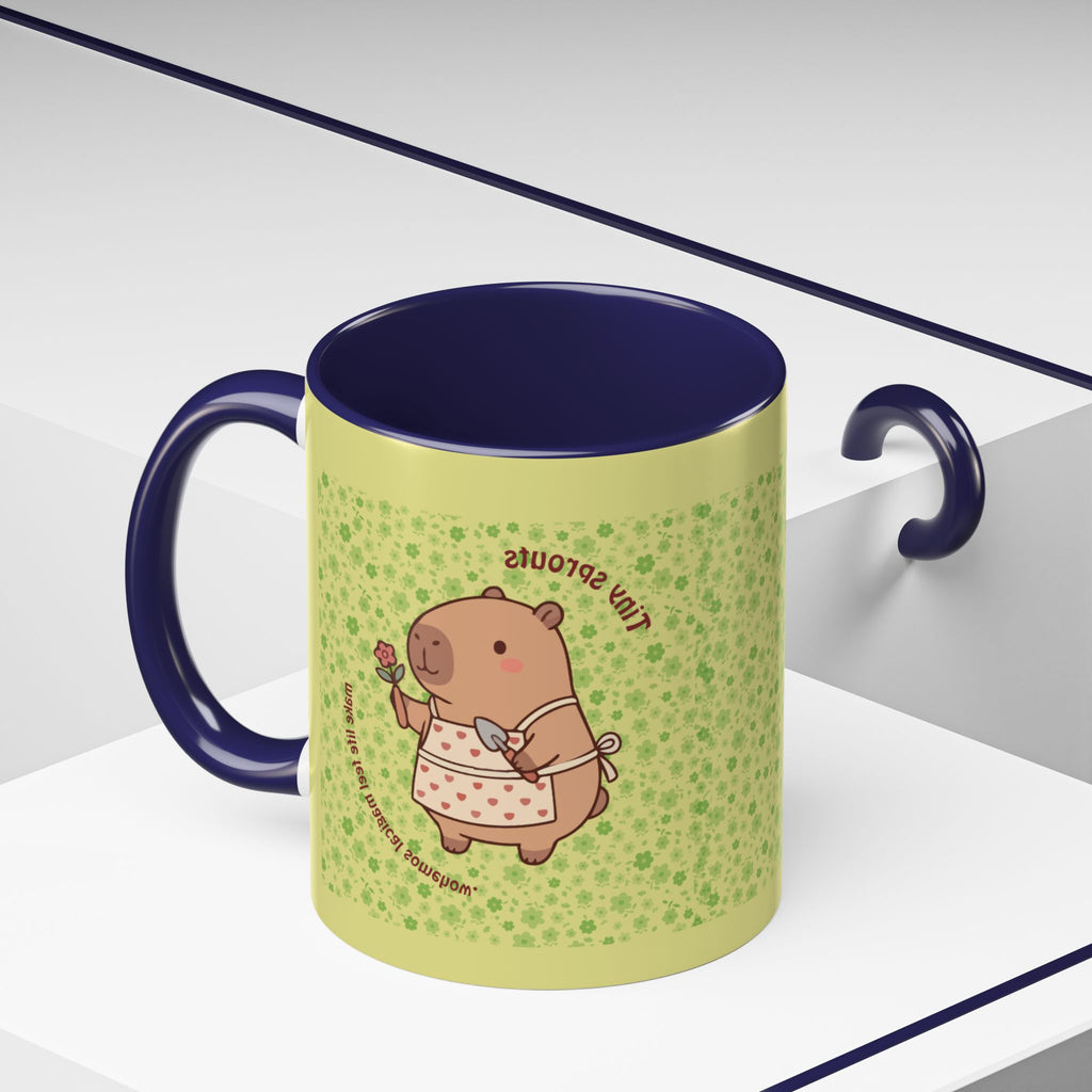 Cute ‘Tiny Sprouts’ Accent Coffee Mug – Kawaii Garden Capybara Design (11/15 oz)