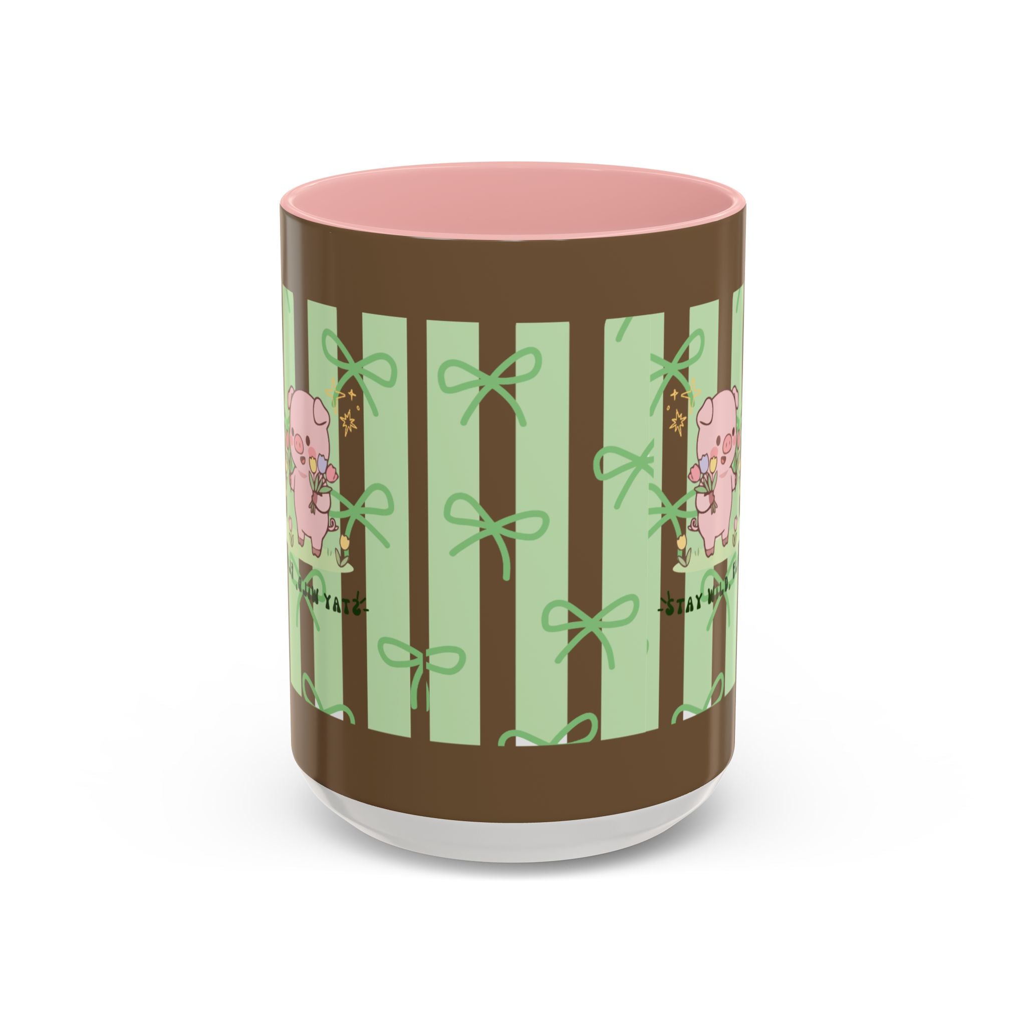 Cute Pig & Chick Accent Coffee Mug — Pastel Stripes, Charming Kawaii Tea/Coffee Cup