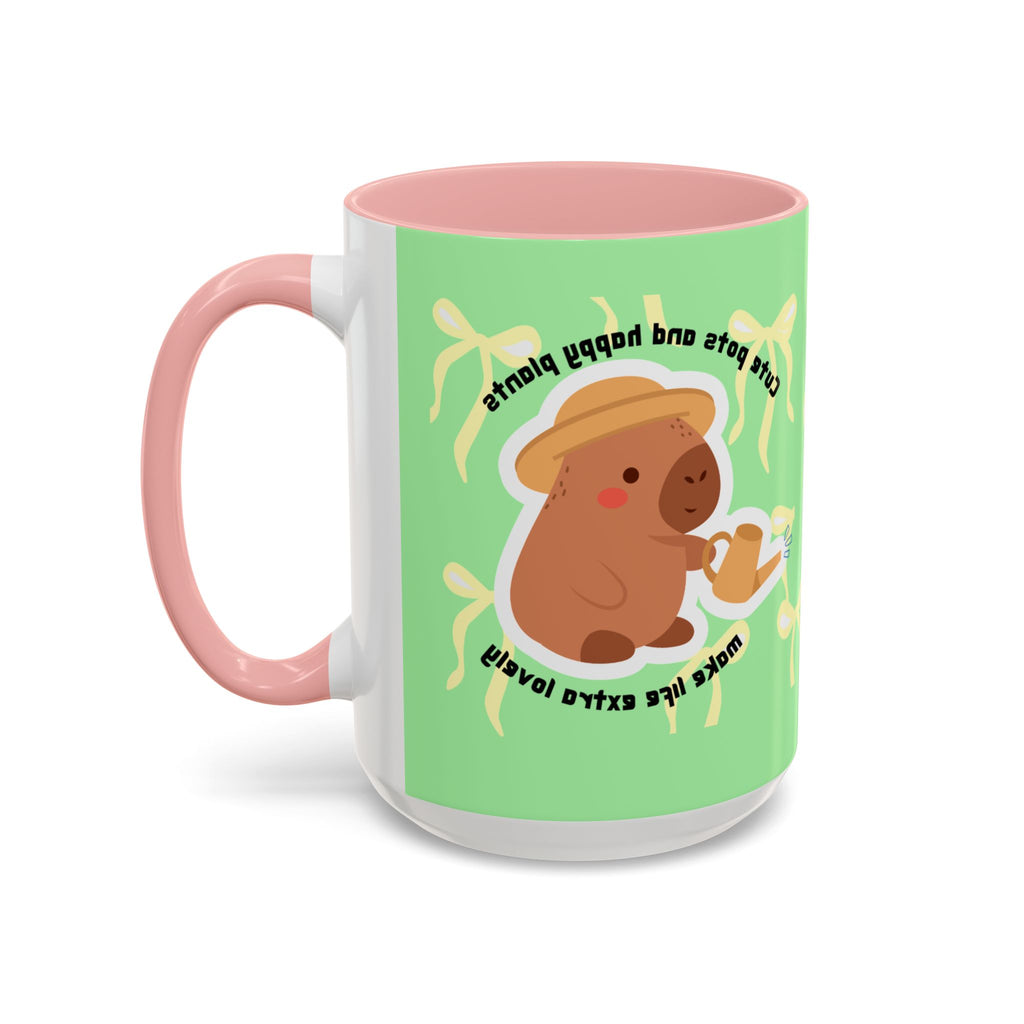 Accent Coffee Mug - Cute Bear Watering Plants ‘Cute Pots and Happy Plants Make Life Extra Lovely’