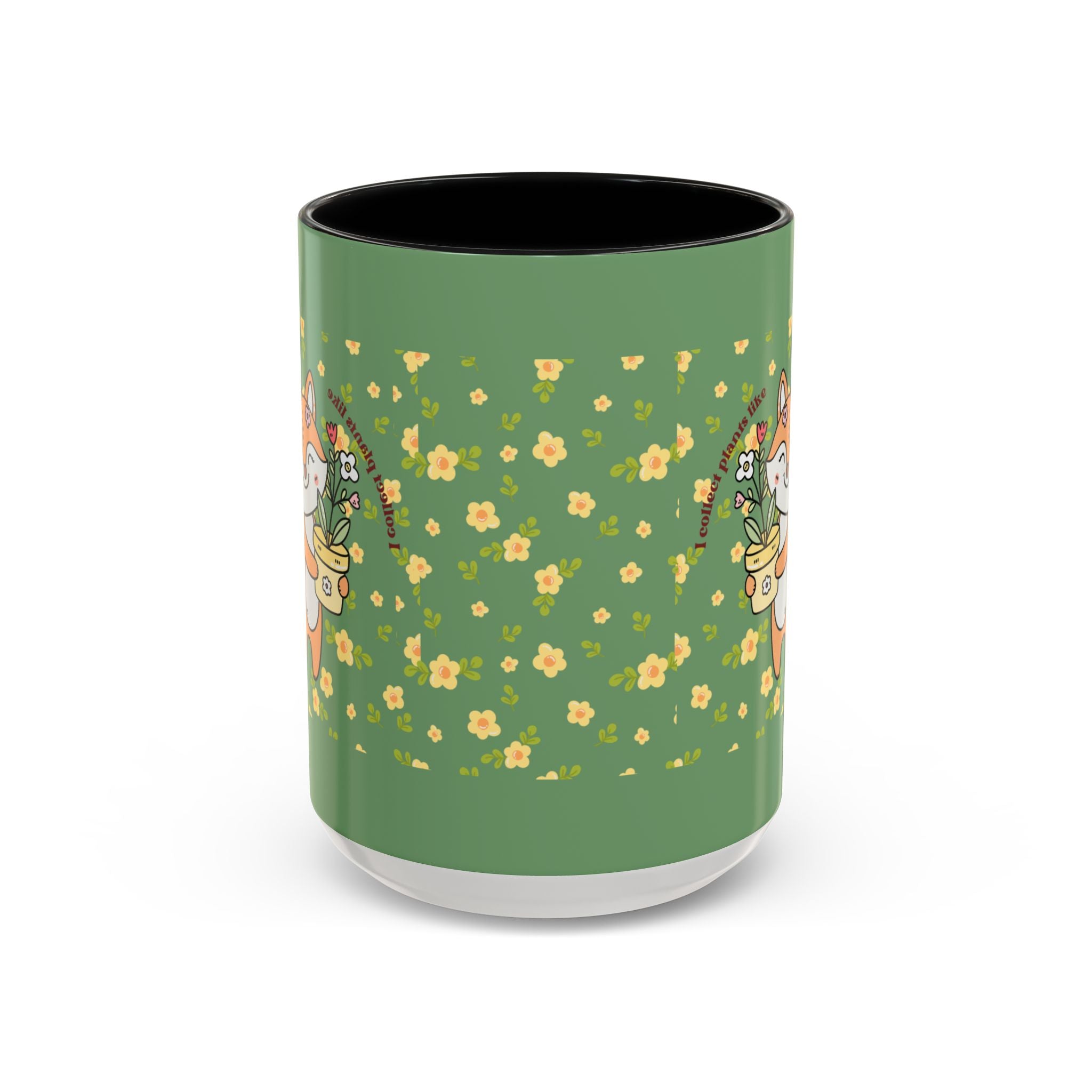 Cute Fox Floral Coffee Mug – Cute Fox Holding Potted Plant Accent Mug