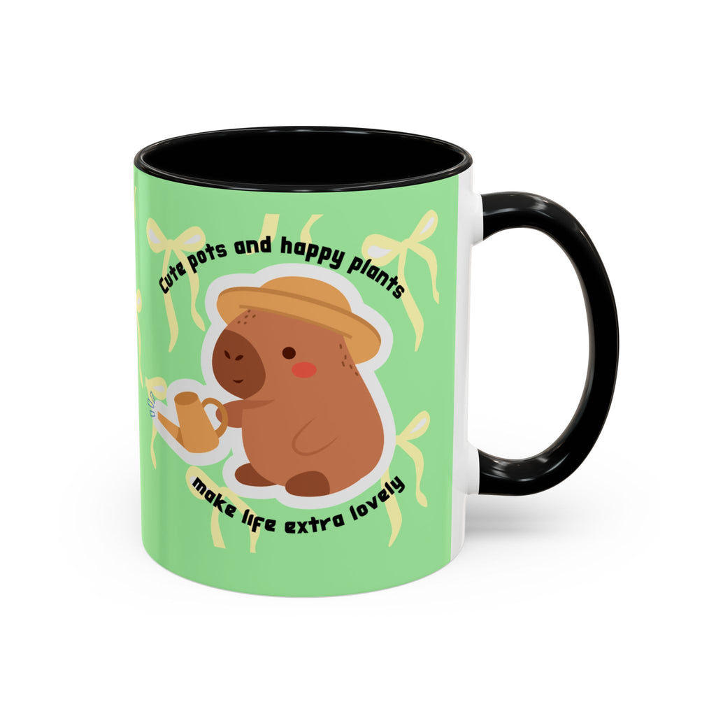 Accent Coffee Mug - Cute Bear Watering Plants ‘Cute Pots and Happy Plants Make Life Extra Lovely’