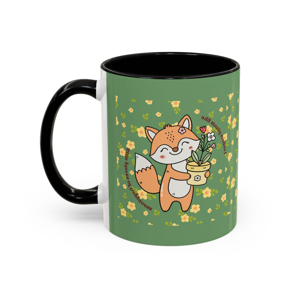 Cute Fox Floral Coffee Mug – Cute Fox Holding Potted Plant Accent Mug