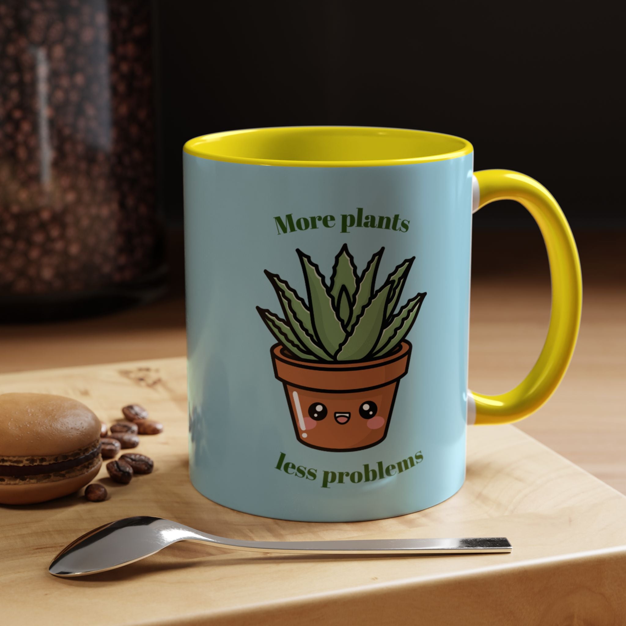 Cute Plant Lover Coffee Mug — "More Plants, Less Problems" Accent Ceramic Mug