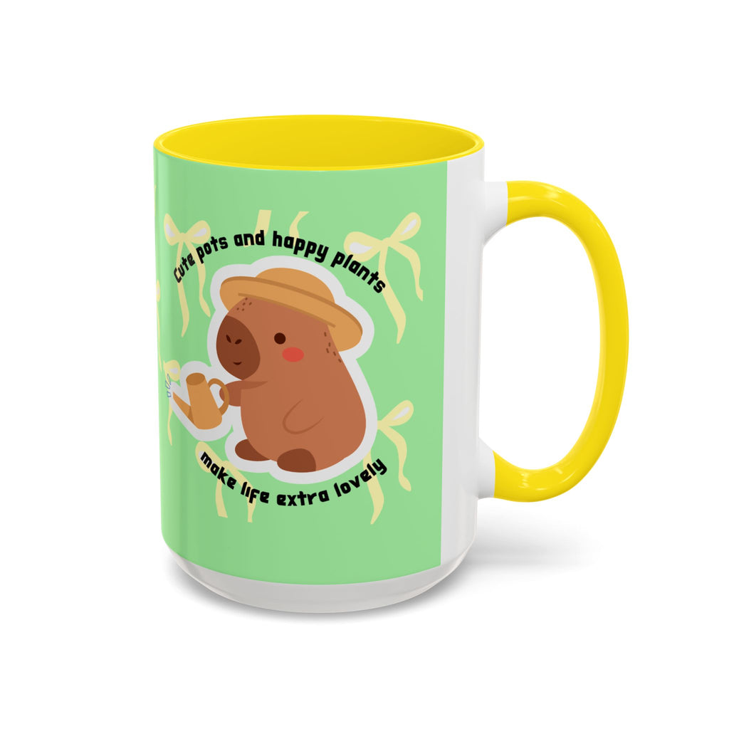 Accent Coffee Mug - Cute Bear Watering Plants ‘Cute Pots and Happy Plants Make Life Extra Lovely’