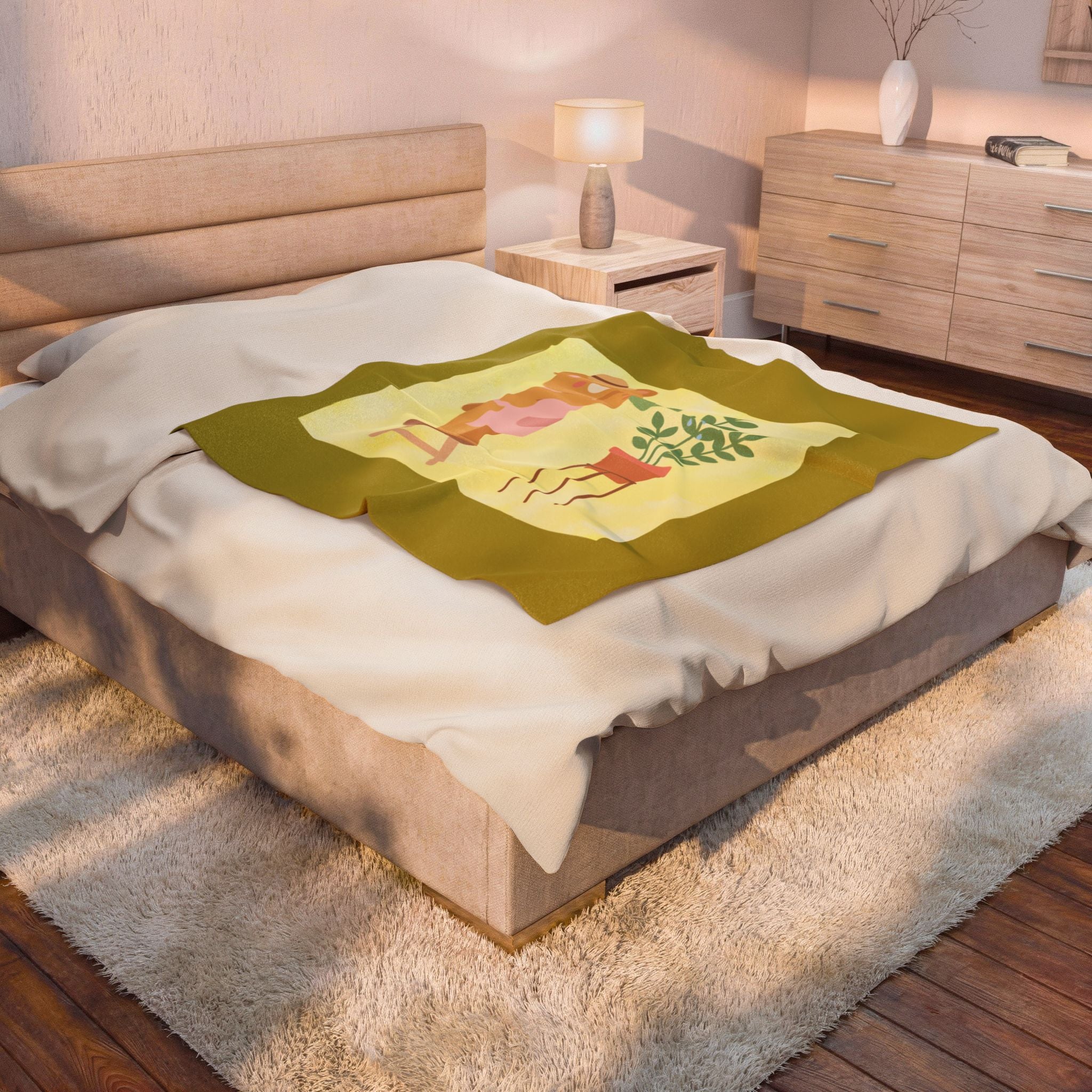 Plush Blanket — Cute Bear Watering Plant Velveteen Throw