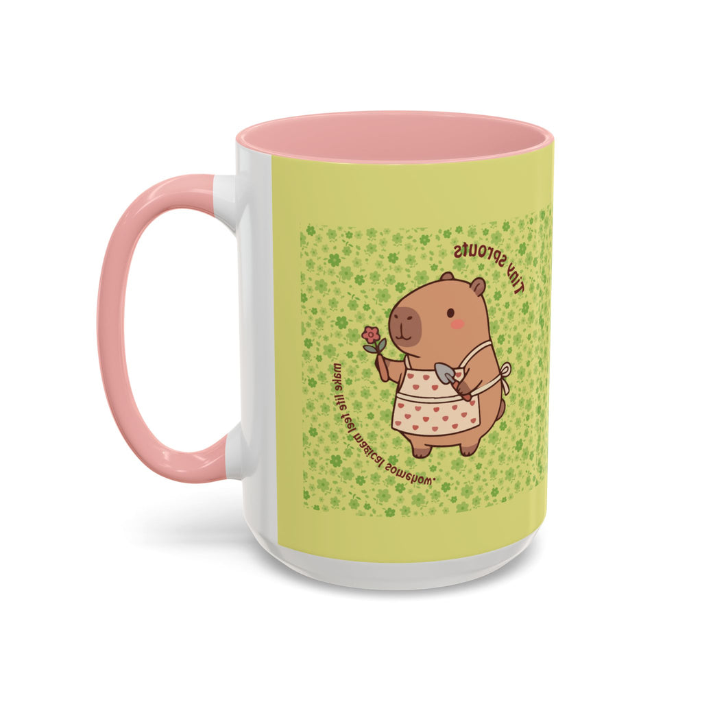 Cute ‘Tiny Sprouts’ Accent Coffee Mug – Kawaii Garden Capybara Design (11/15 oz)