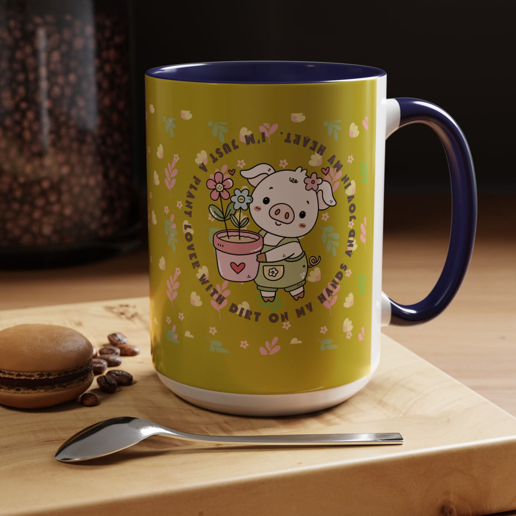 Cute Piglet Gardening Coffee Mug — "My Heart Is In The Dirt" Accent Mug