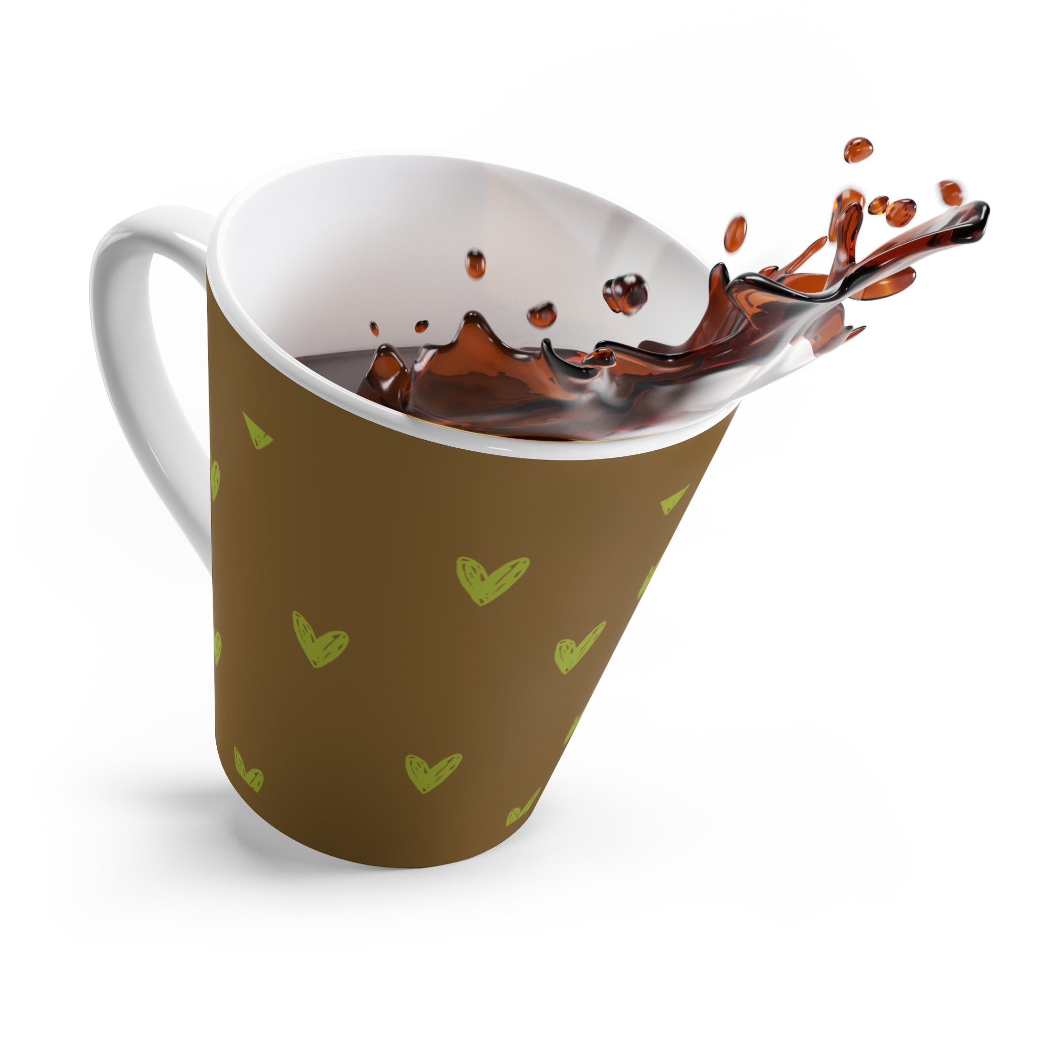 Brown Floral Latte Mug — 'Live Grown' Hand-Drawn Hearts & Flowers Coffee Cup