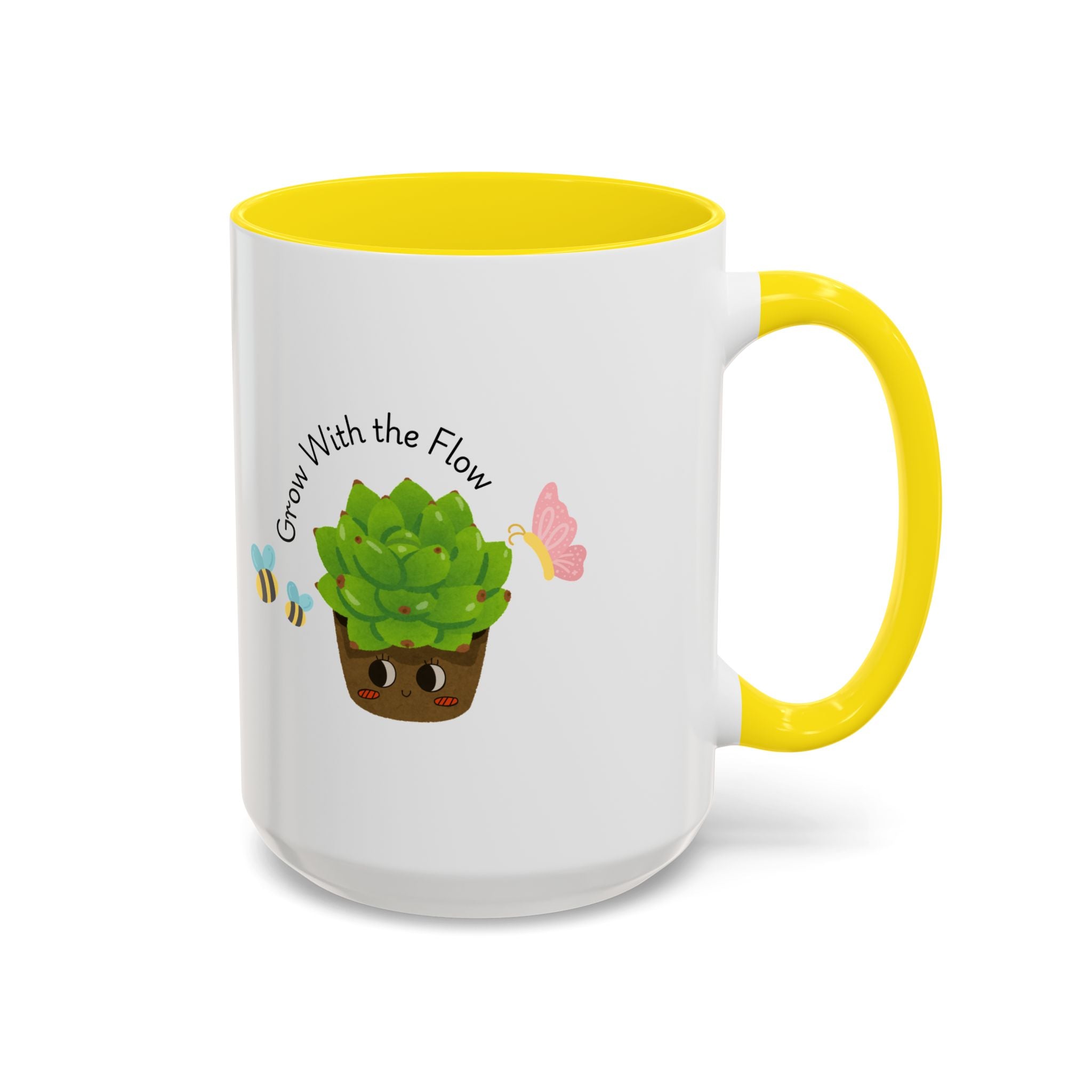 Grow With the Flow Succulent Coffee Mug - Cute Plant Lover Gift (11/15oz)