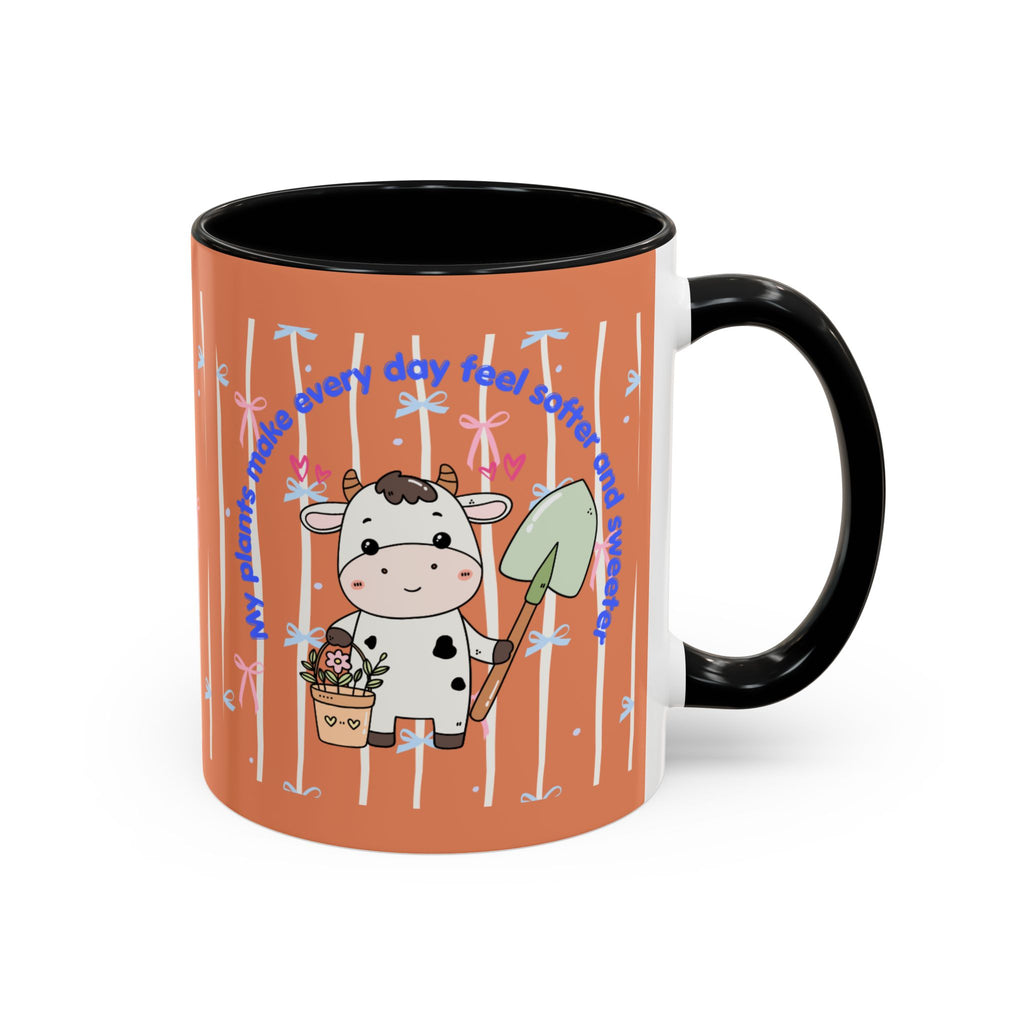 Cow Gardener Coffee Mug — Cute Cow with Shovel & Plant Pot Accent Mug (11/15oz)
