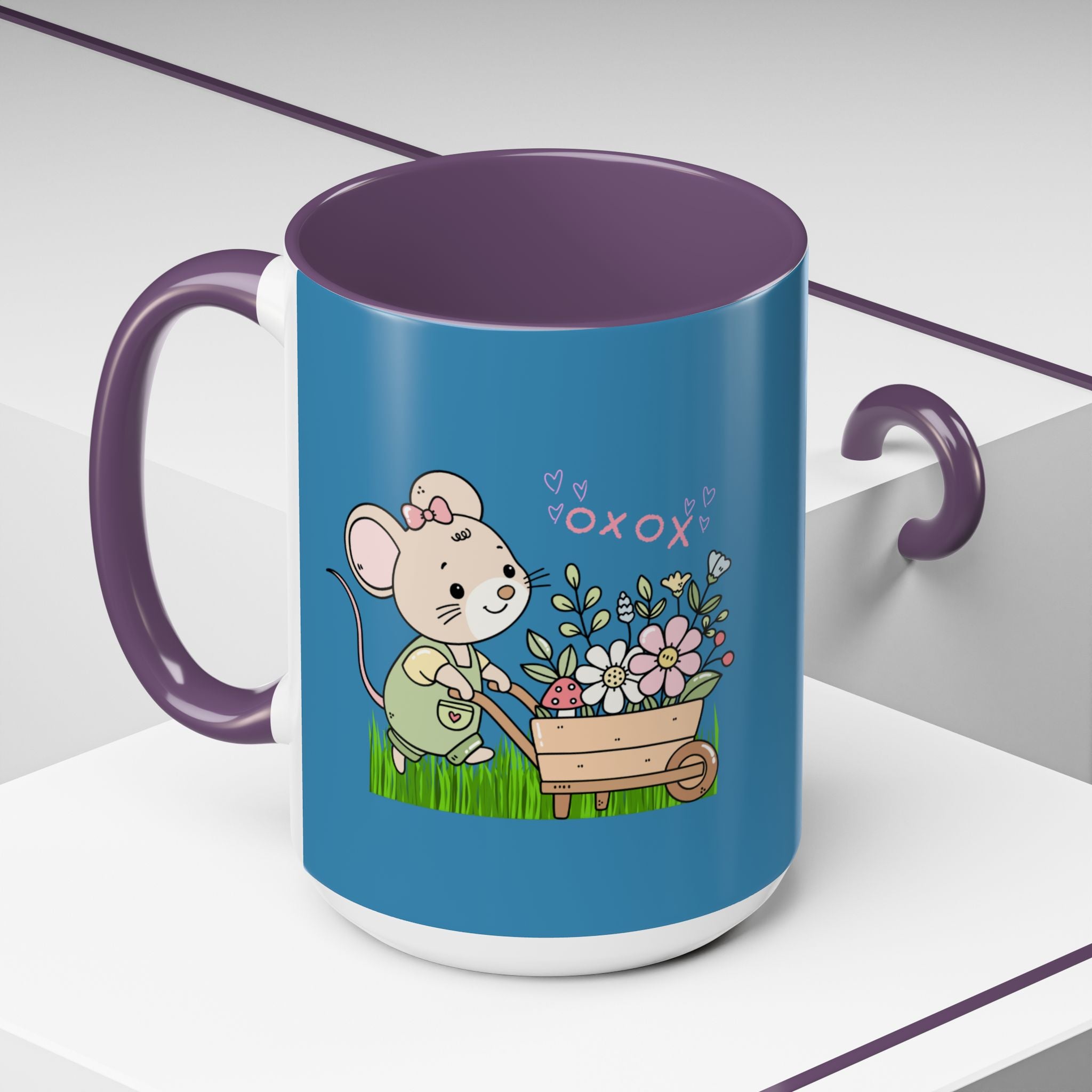 Cute Mouse Floral Coffee Mug — 'XOXO' Accent 11/15oz