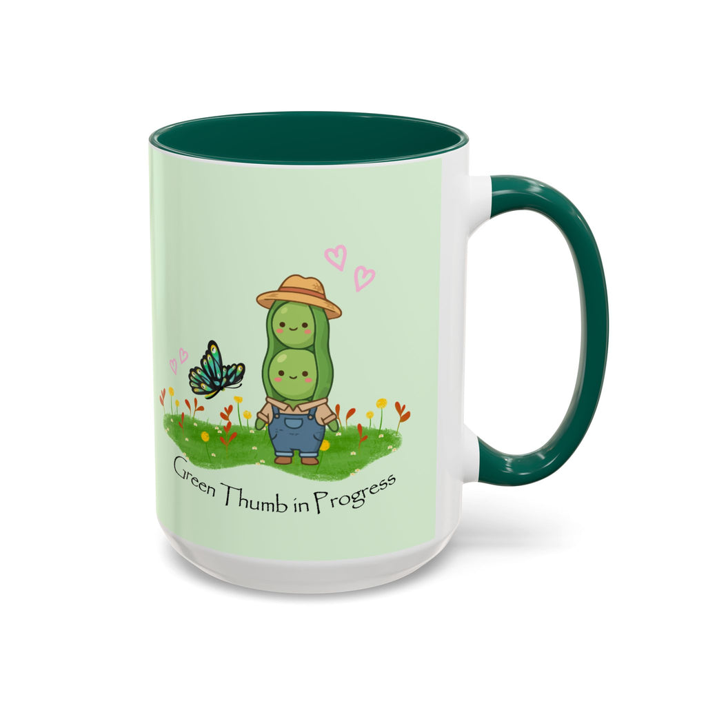 Garden Pea Mug — "Green Thumb in Progress" Cute Plant Lover Coffee Cup