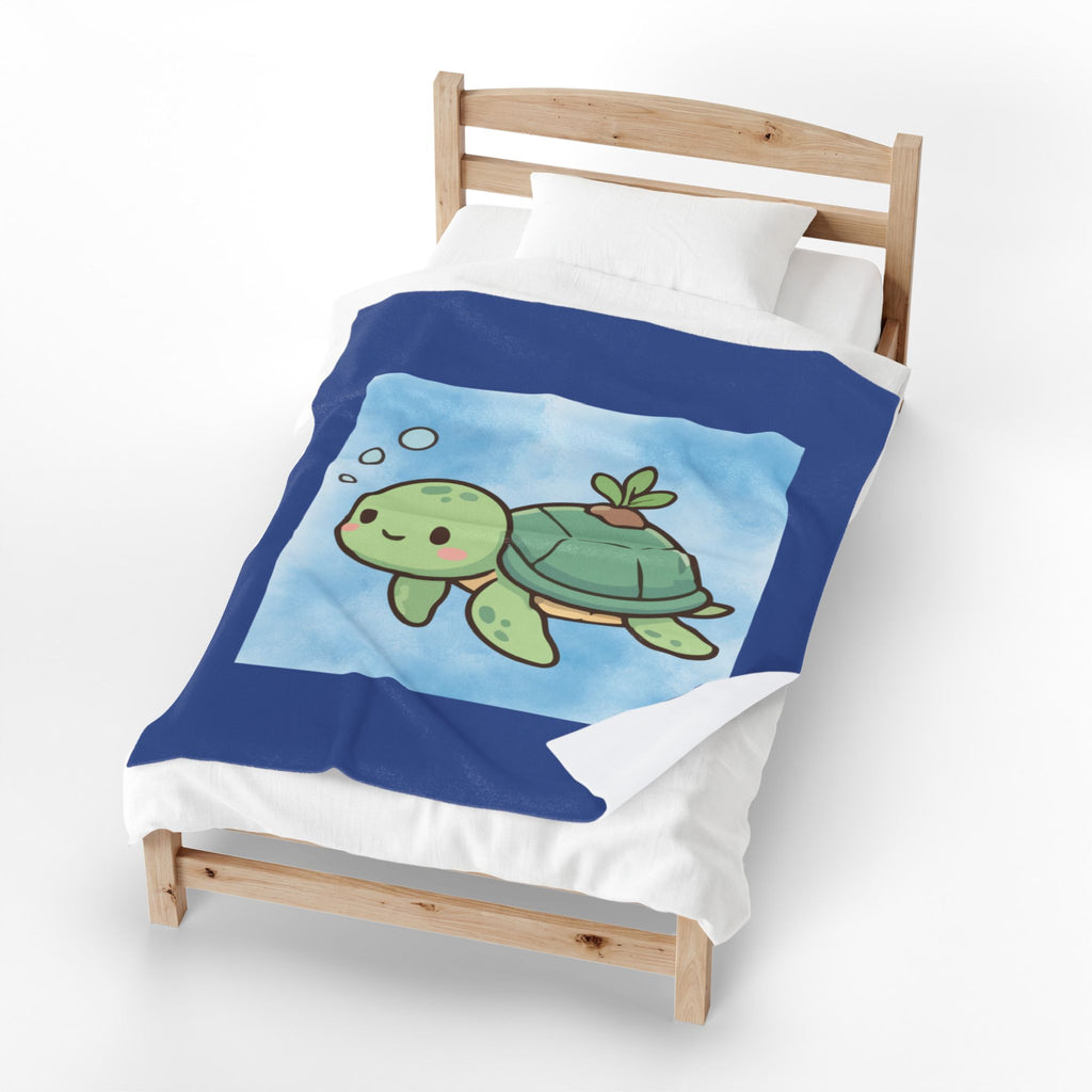 Kawaii Sea Turtle Velveteen Plush Blanket — Cute Cozy Throw for Kids & Animal Lovers