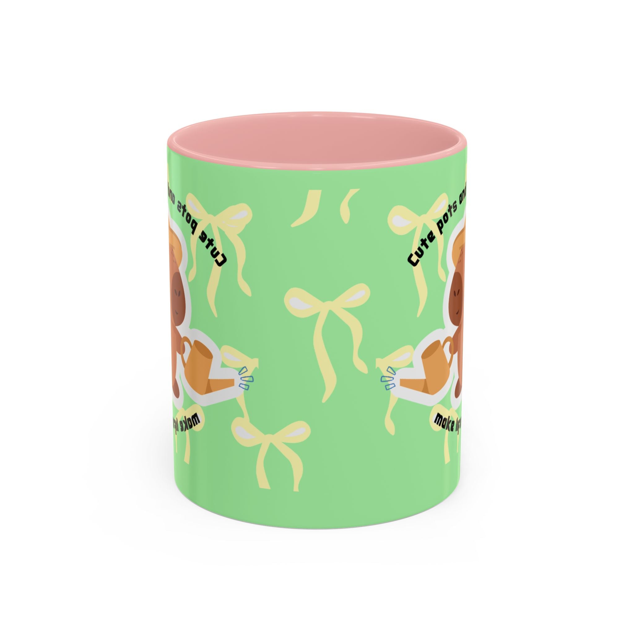 Accent Coffee Mug - Cute Bear Watering Plants ‘Cute Pots and Happy Plants Make Life Extra Lovely’