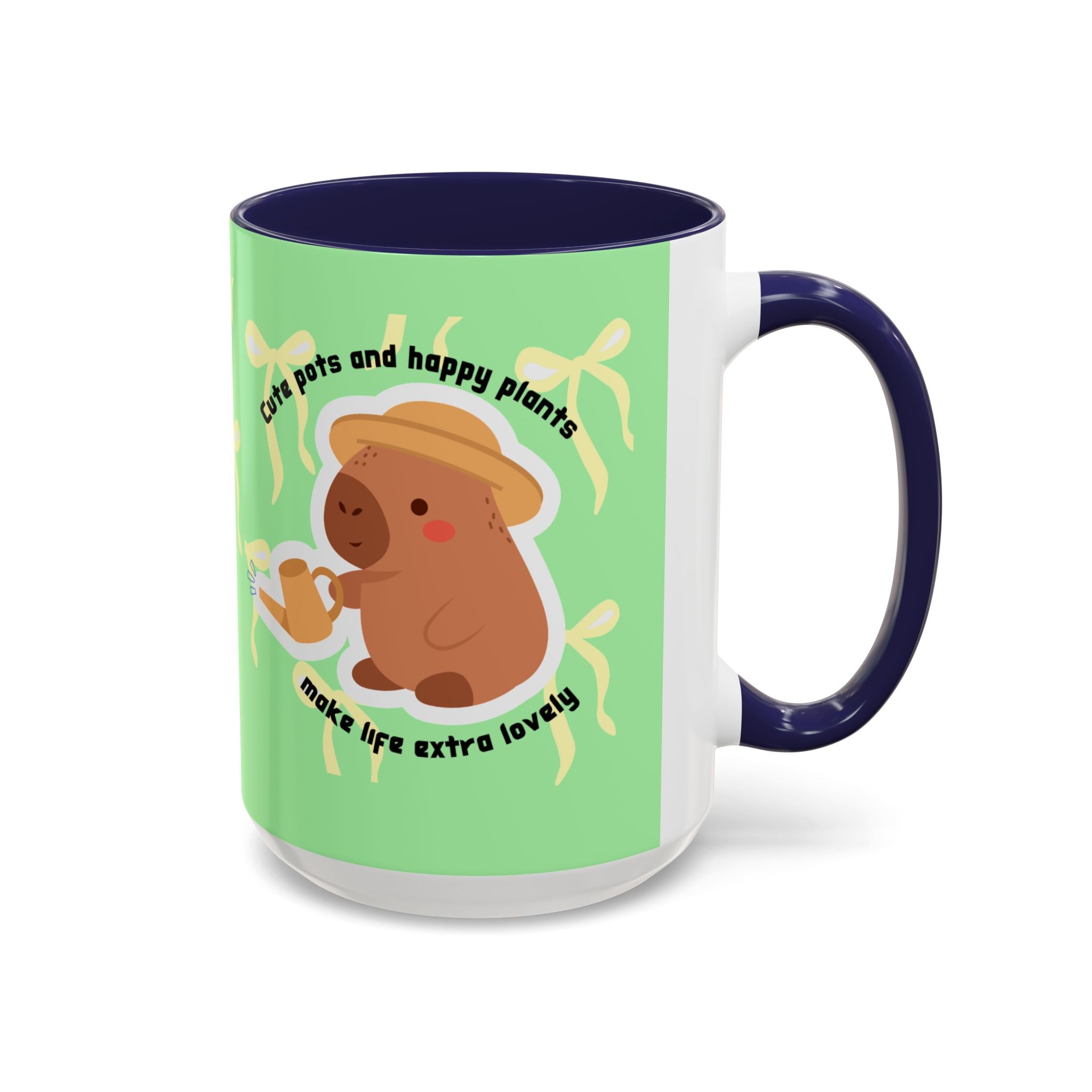 Accent Coffee Mug - Cute Bear Watering Plants ‘Cute Pots and Happy Plants Make Life Extra Lovely’