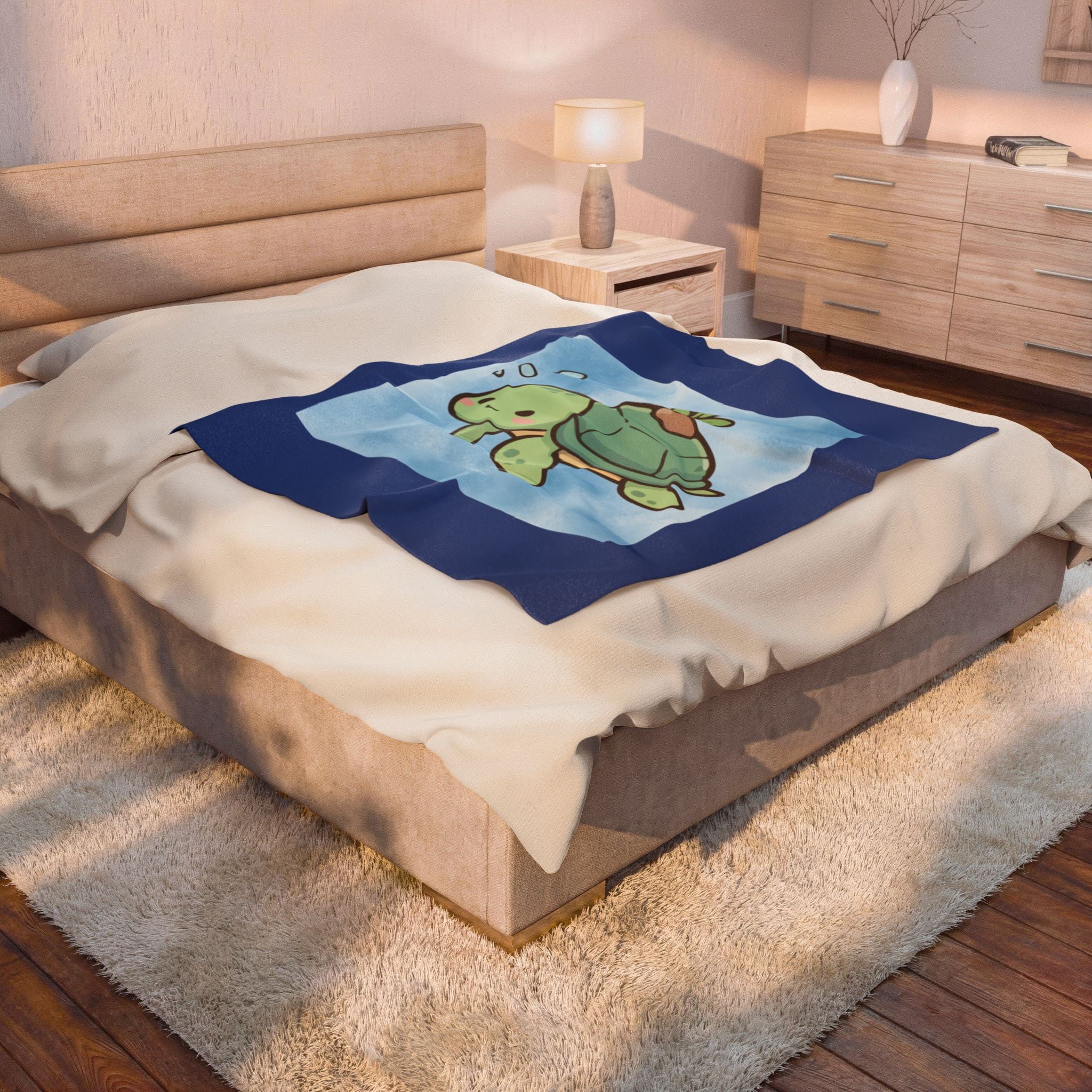 Kawaii Sea Turtle Velveteen Plush Blanket — Cute Cozy Throw for Kids & Animal Lovers
