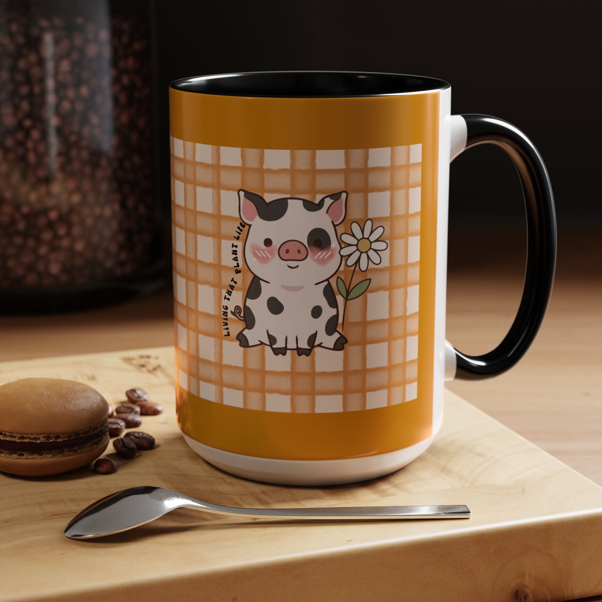 Cute Cow Plaid Accent Coffee Mug — Farmhouse Daisy Cow Design (11/15oz)