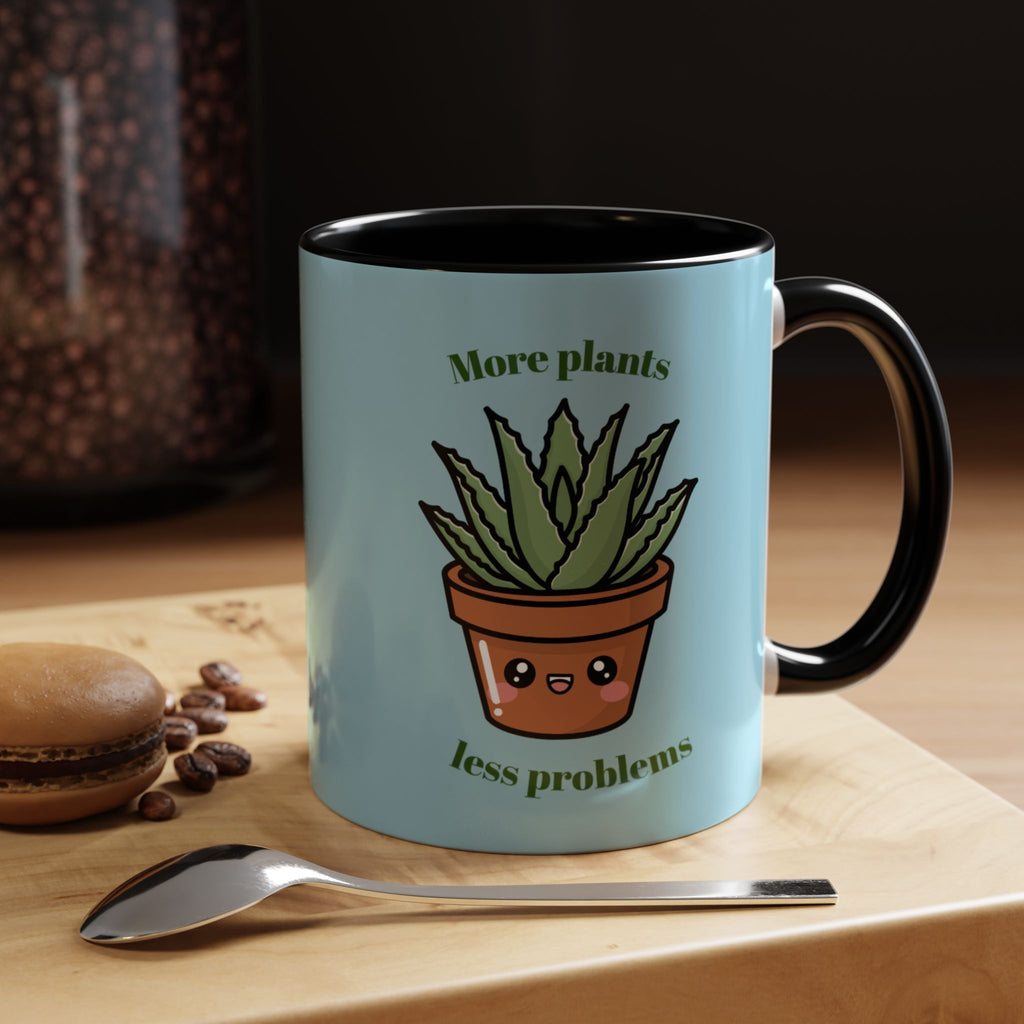 Cute Plant Lover Coffee Mug — "More Plants, Less Problems" Accent Ceramic Mug