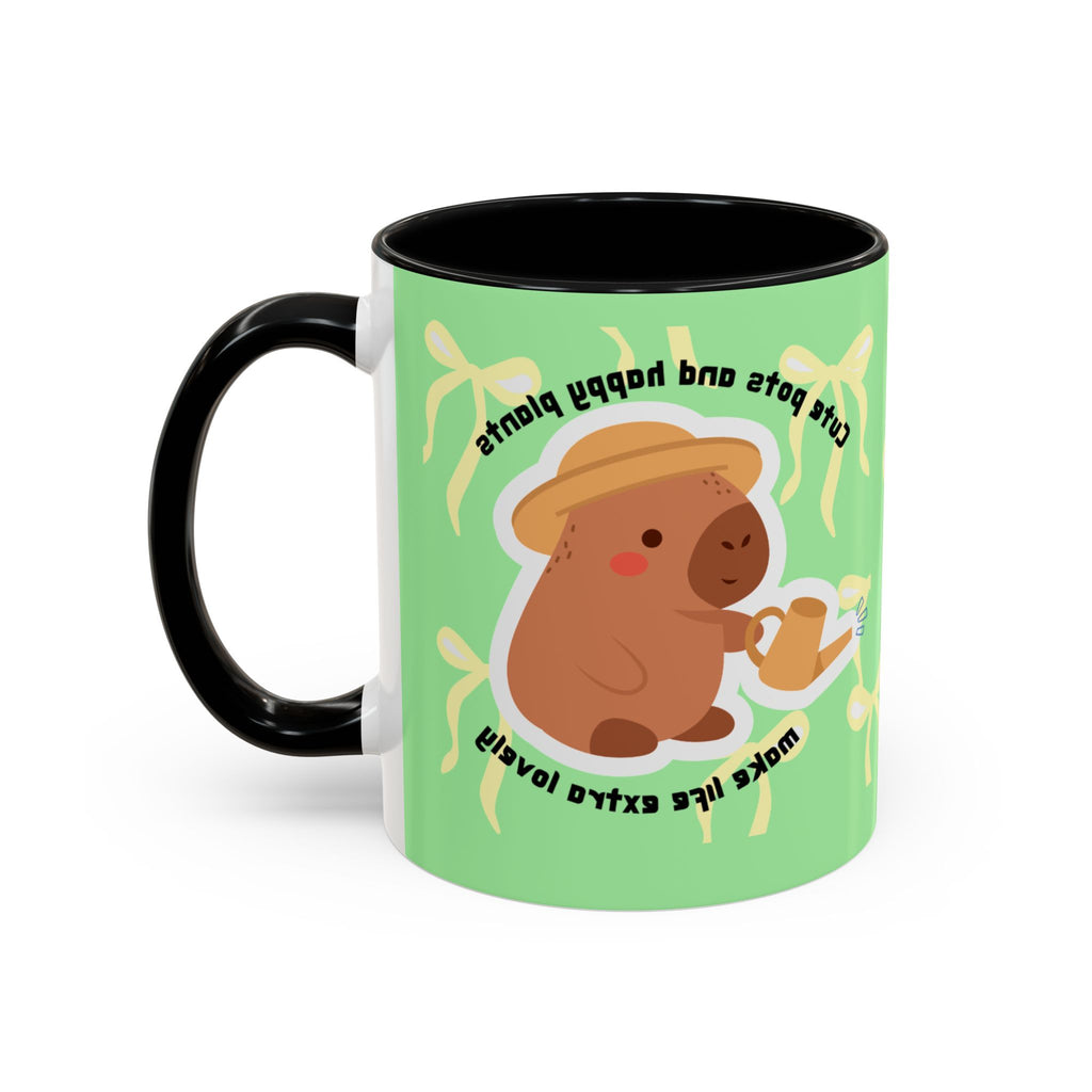 Accent Coffee Mug - Cute Bear Watering Plants ‘Cute Pots and Happy Plants Make Life Extra Lovely’