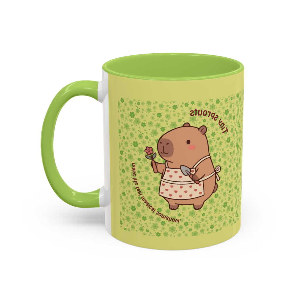 Cute ‘Tiny Sprouts’ Accent Coffee Mug – Kawaii Garden Capybara Design (11/15 oz)