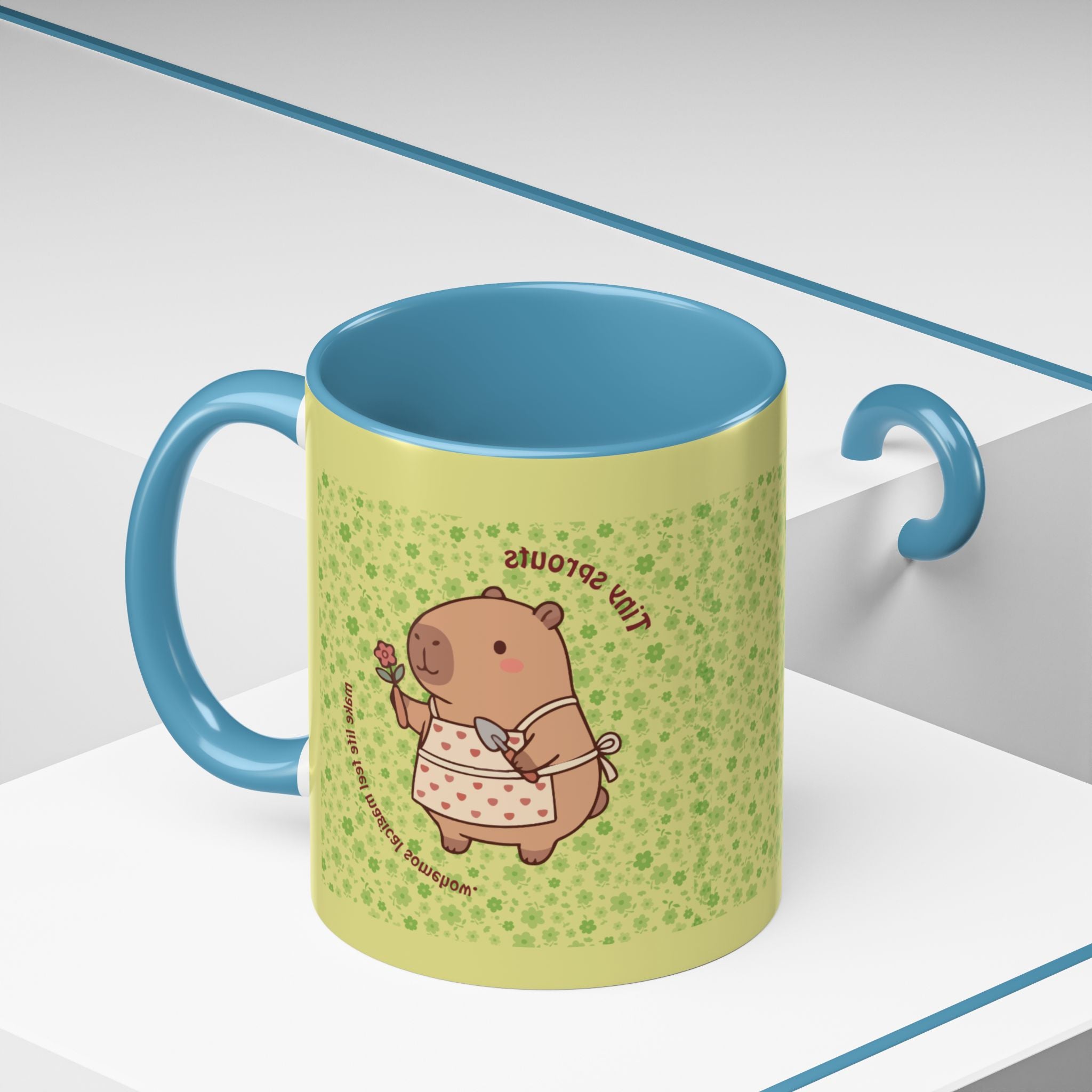 Cute ‘Tiny Sprouts’ Accent Coffee Mug – Kawaii Garden Capybara Design (11/15 oz)
