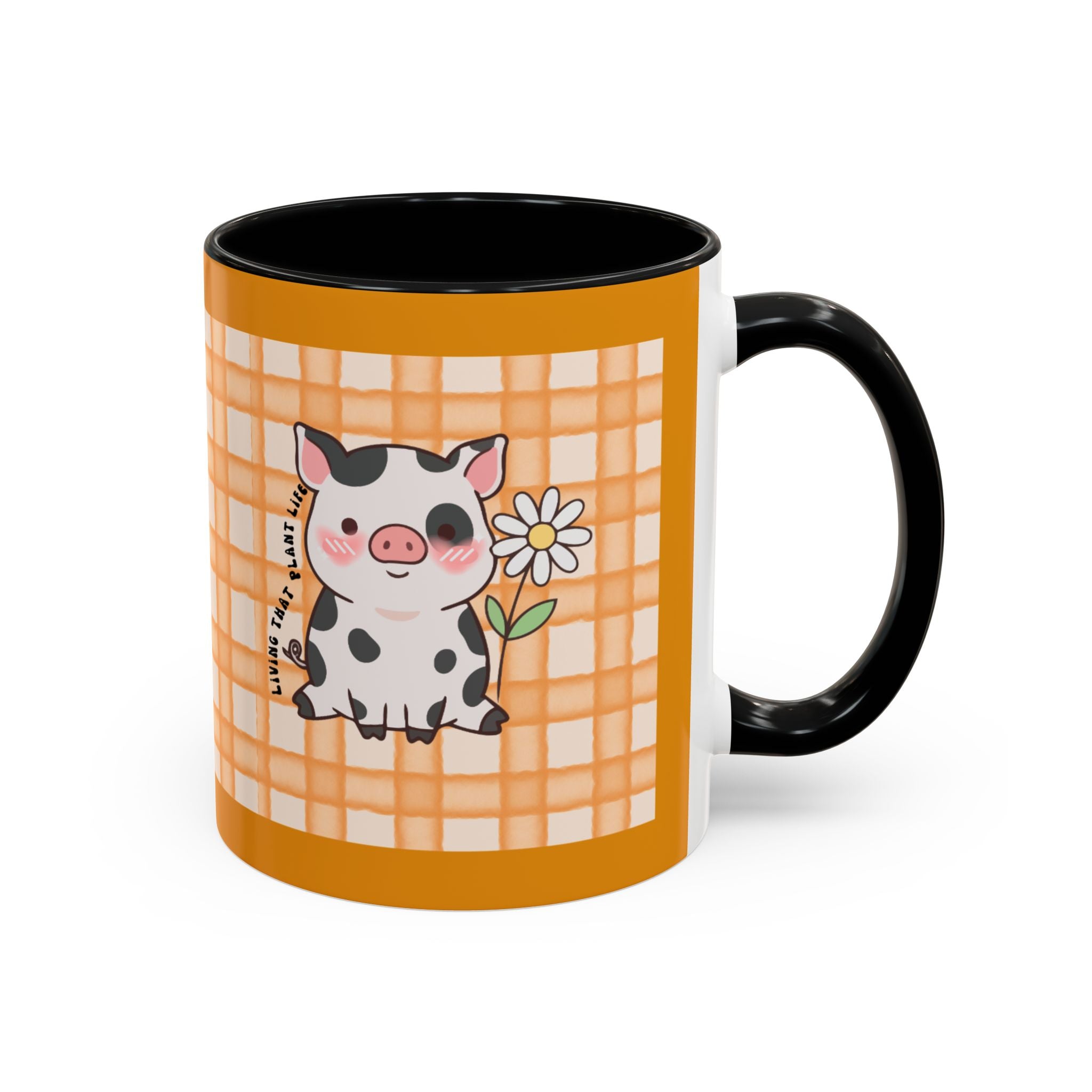 Cute Cow Plaid Accent Coffee Mug — Farmhouse Daisy Cow Design (11/15oz)