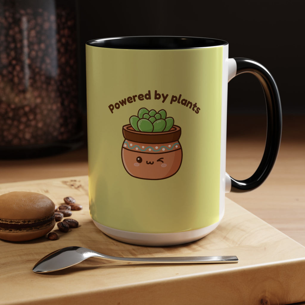 Powered by Plants Succulent Coffee Mug – Cute Kawaii Plant Lover Gift (11/15oz)