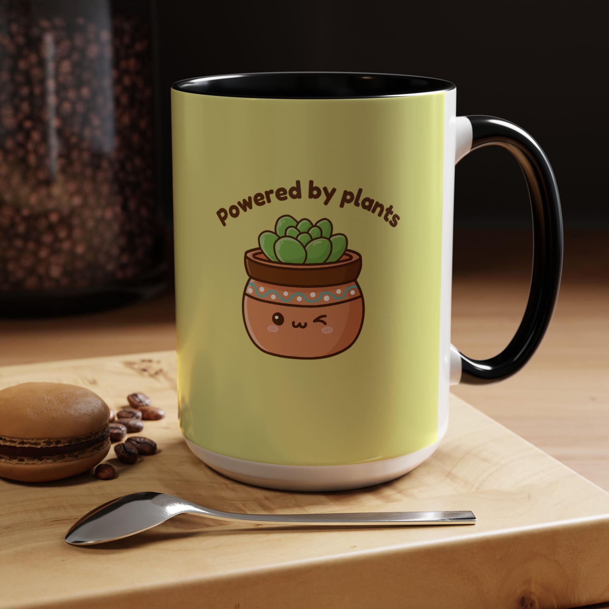 Powered by Plants Succulent Coffee Mug – Cute Kawaii Plant Lover Gift (11/15oz)