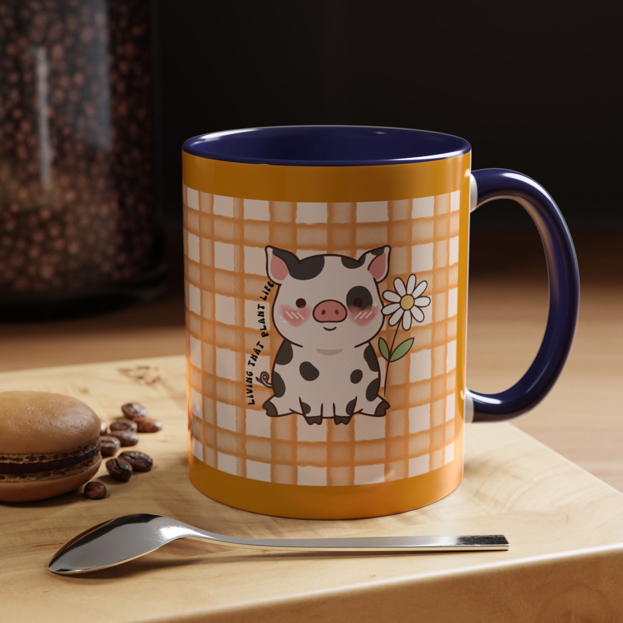 Cute Cow Plaid Accent Coffee Mug — Farmhouse Daisy Cow Design (11/15oz)