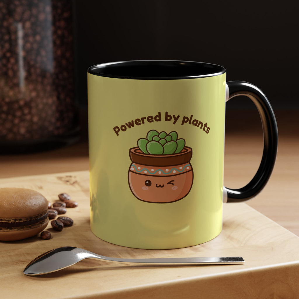Powered by Plants Succulent Coffee Mug – Cute Kawaii Plant Lover Gift (11/15oz)