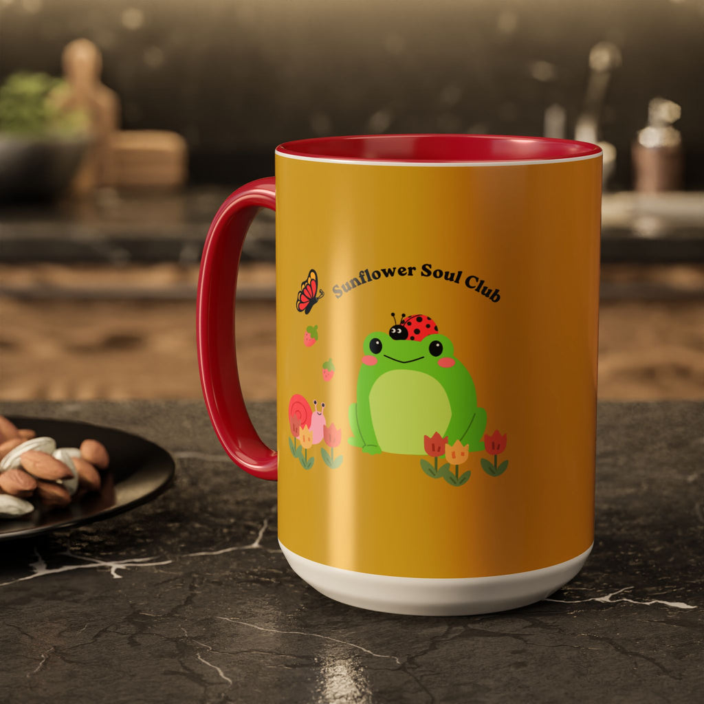 Sunflower Soul Club Frog Mug — Cute Floral Coffee Cup (11oz, 15oz)