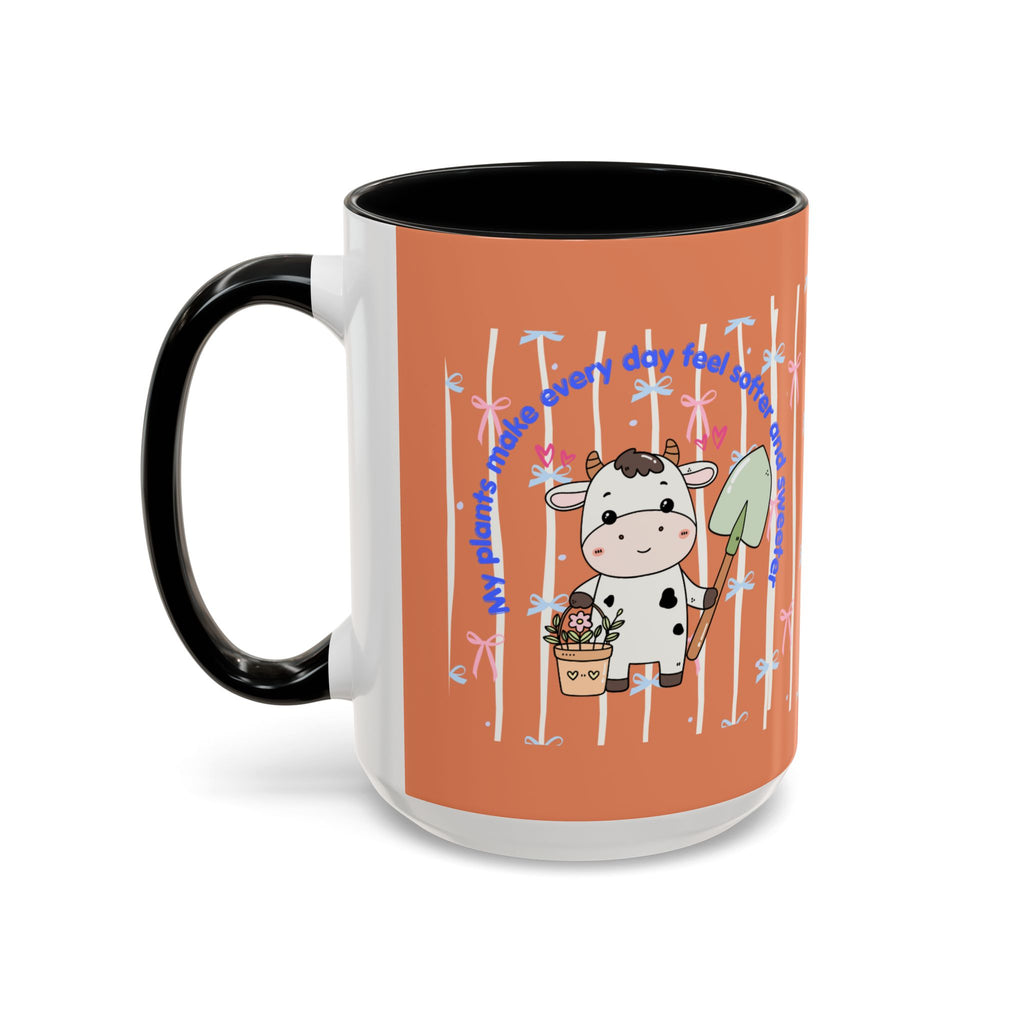 Cow Gardener Coffee Mug — Cute Cow with Shovel & Plant Pot Accent Mug (11/15oz)
