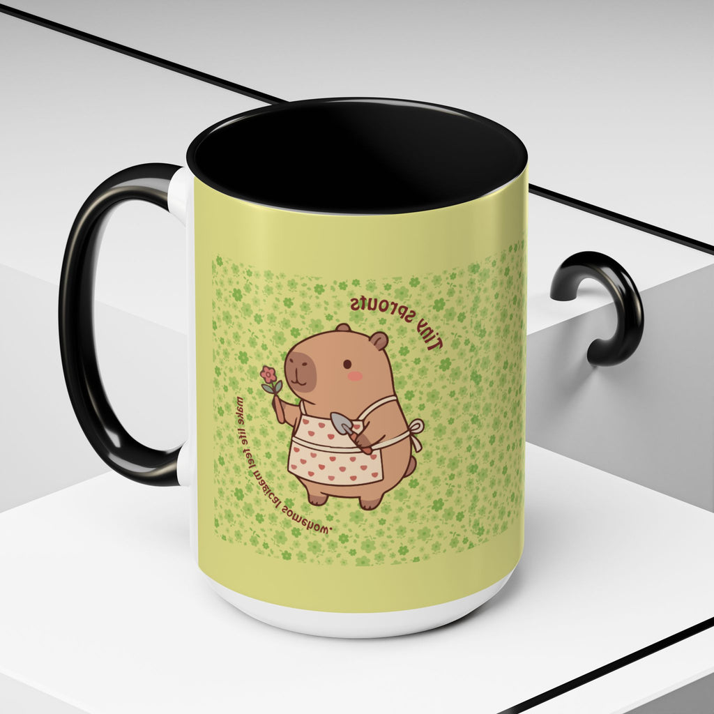 Cute ‘Tiny Sprouts’ Accent Coffee Mug – Kawaii Garden Capybara Design (11/15 oz)