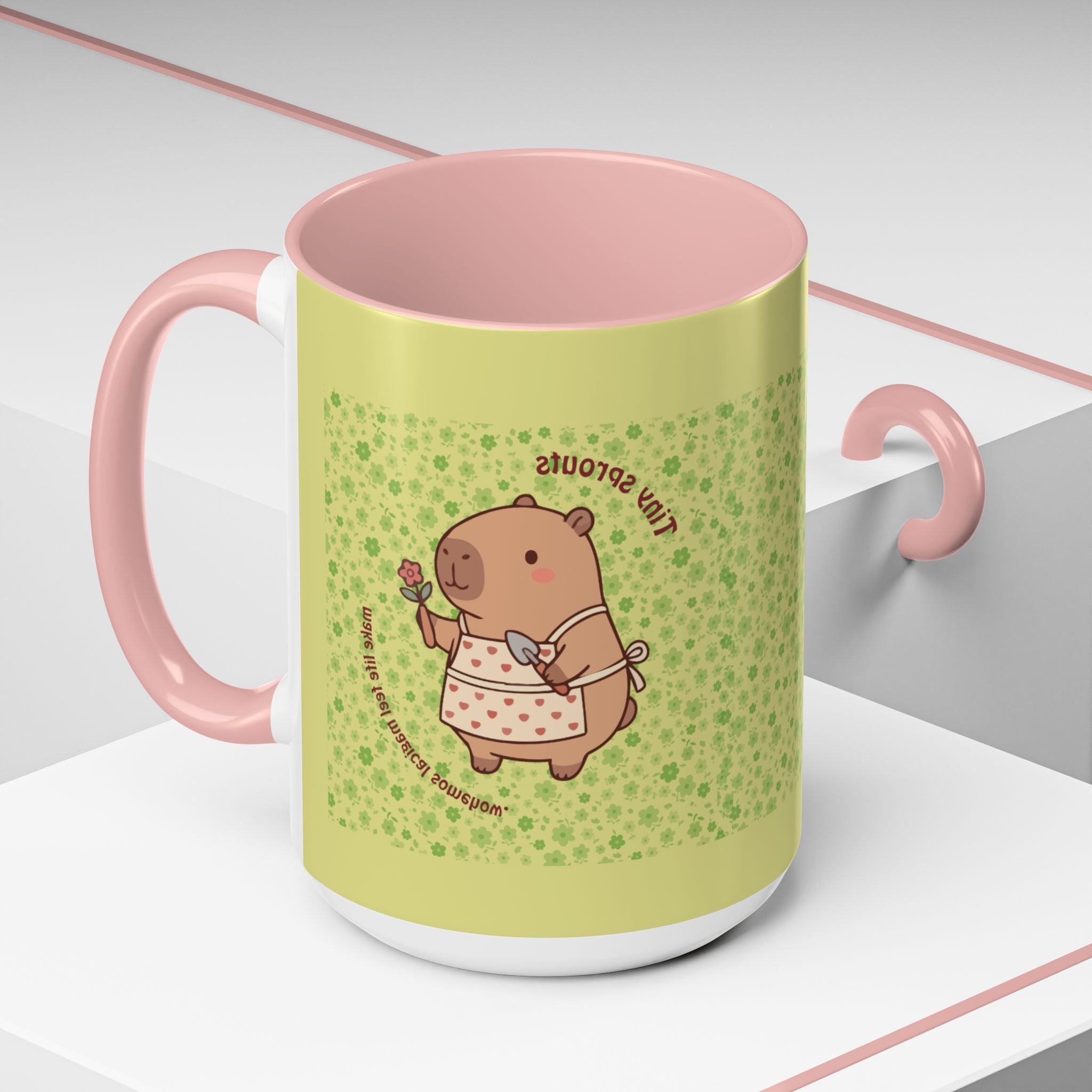 Cute ‘Tiny Sprouts’ Accent Coffee Mug – Kawaii Garden Capybara Design (11/15 oz)