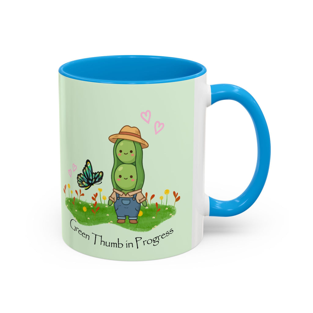 Garden Pea Mug — "Green Thumb in Progress" Cute Plant Lover Coffee Cup