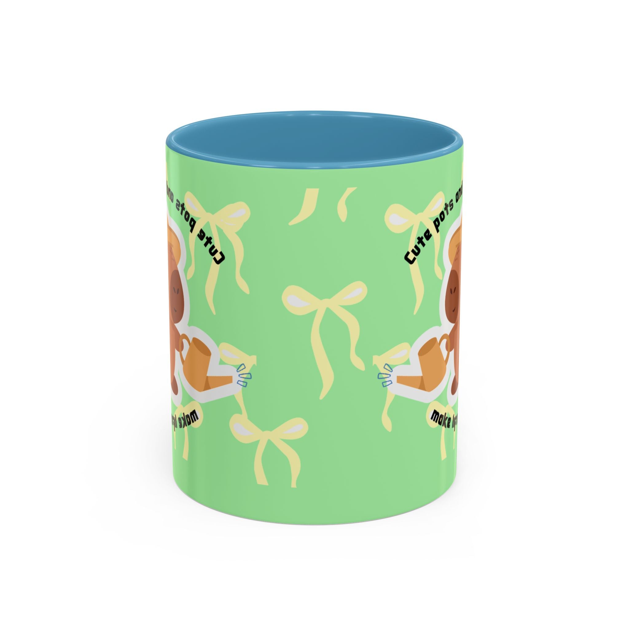 Accent Coffee Mug - Cute Bear Watering Plants ‘Cute Pots and Happy Plants Make Life Extra Lovely’