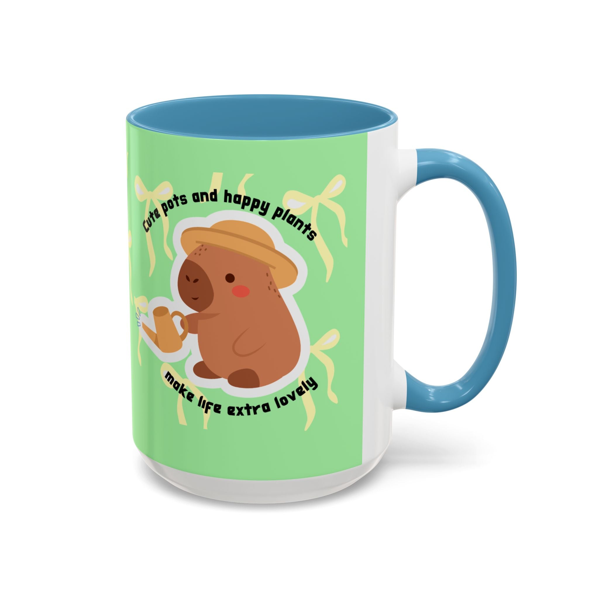 Accent Coffee Mug - Cute Bear Watering Plants ‘Cute Pots and Happy Plants Make Life Extra Lovely’