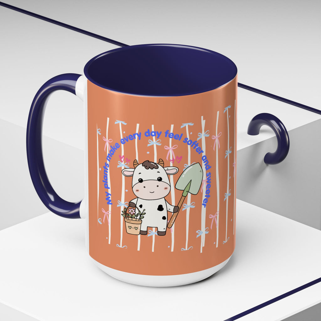 Cow Gardener Coffee Mug — Cute Cow with Shovel & Plant Pot Accent Mug (11/15oz)