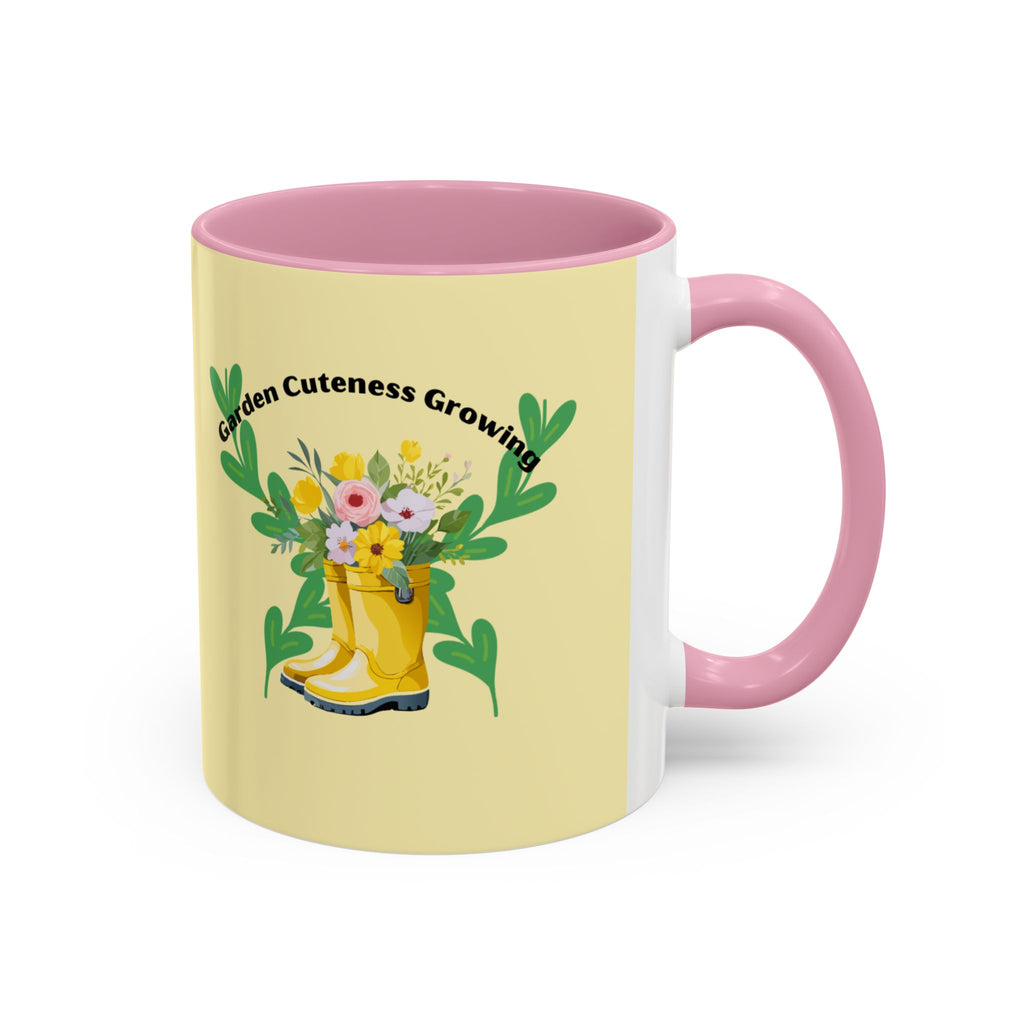 Yellow Rain Boot Floral Mug — “Garden Cuteness Growing” Coffee Cup (11oz/15oz)